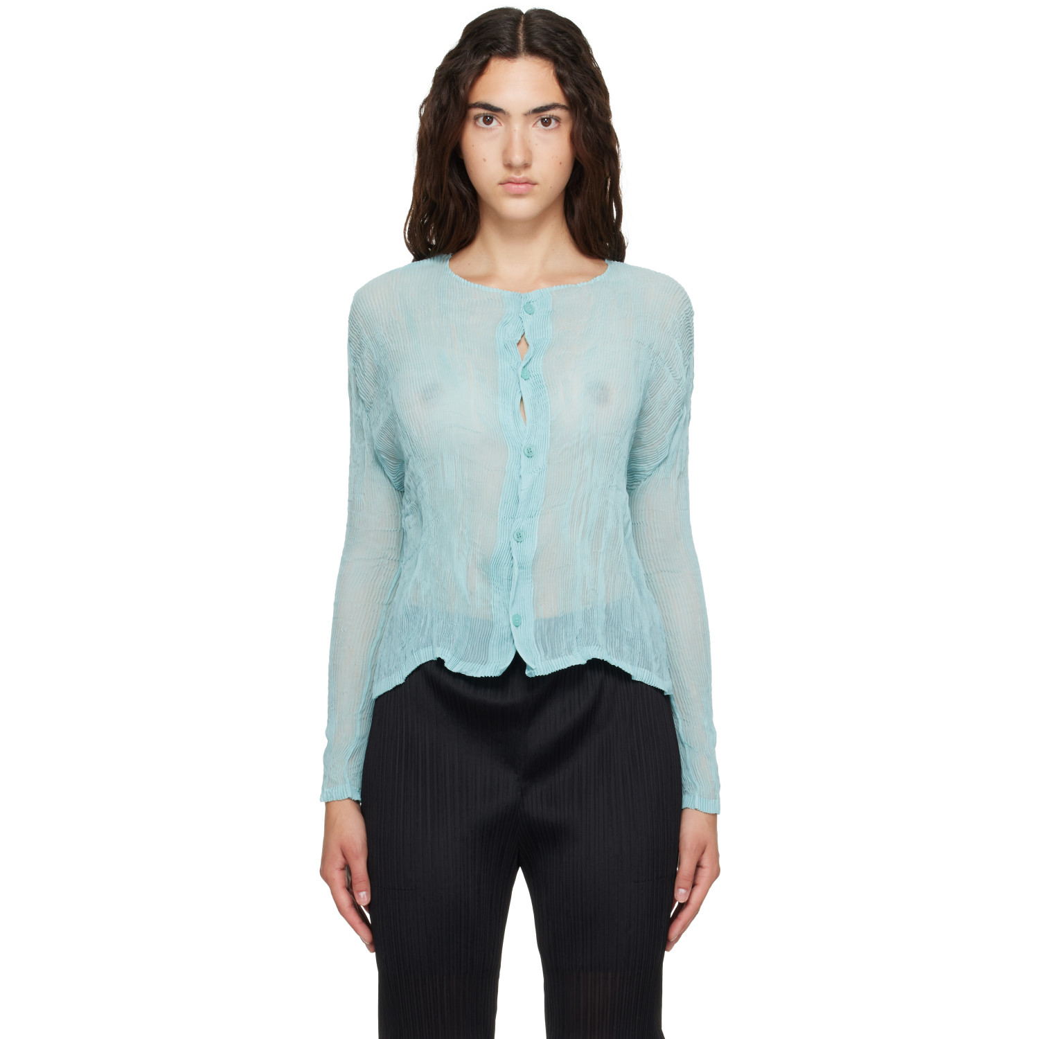 ISSEY MIYAKE Blue Chiffon Twist 2 Cardigan