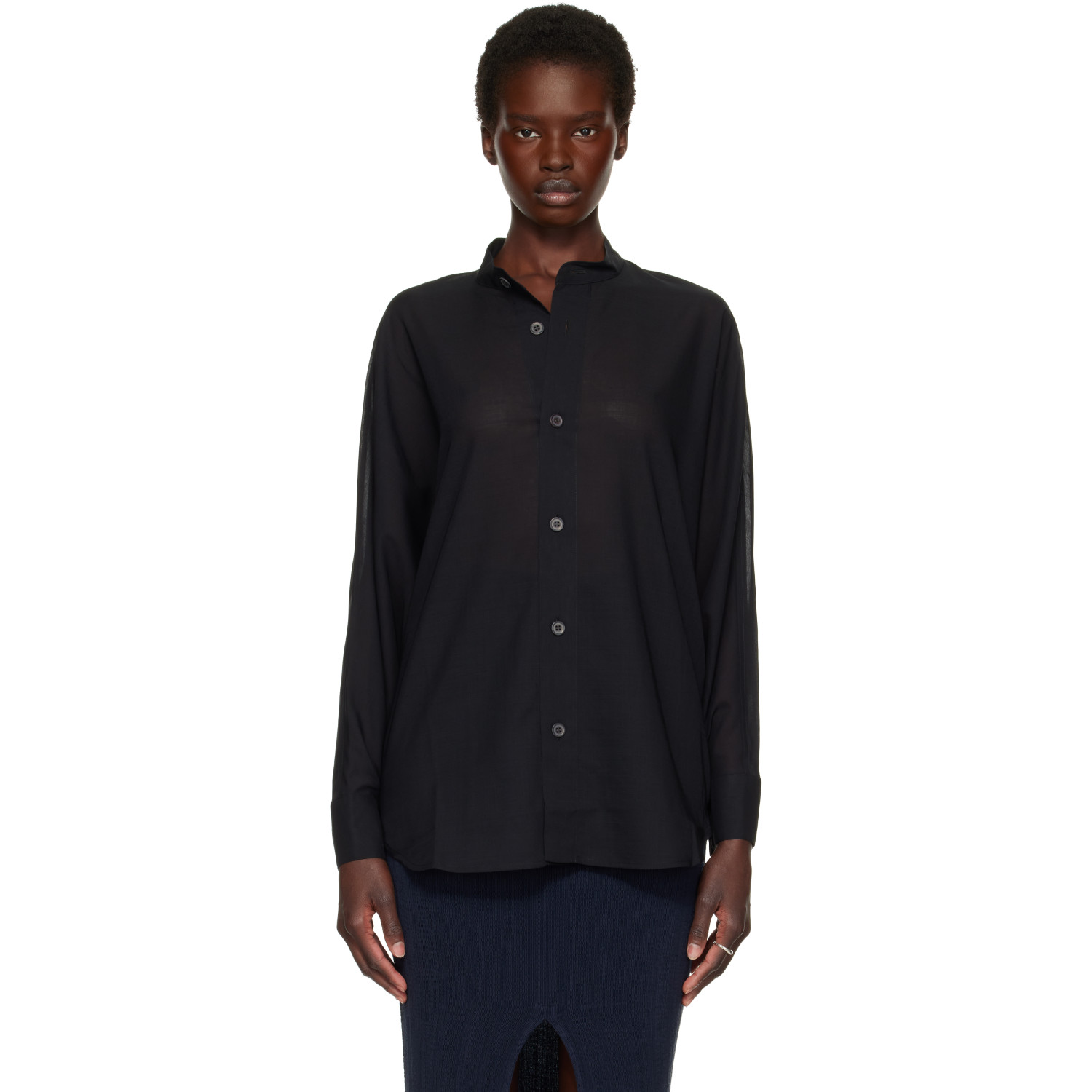 ISSEY MIYAKE Black Sheer Wool Shirt