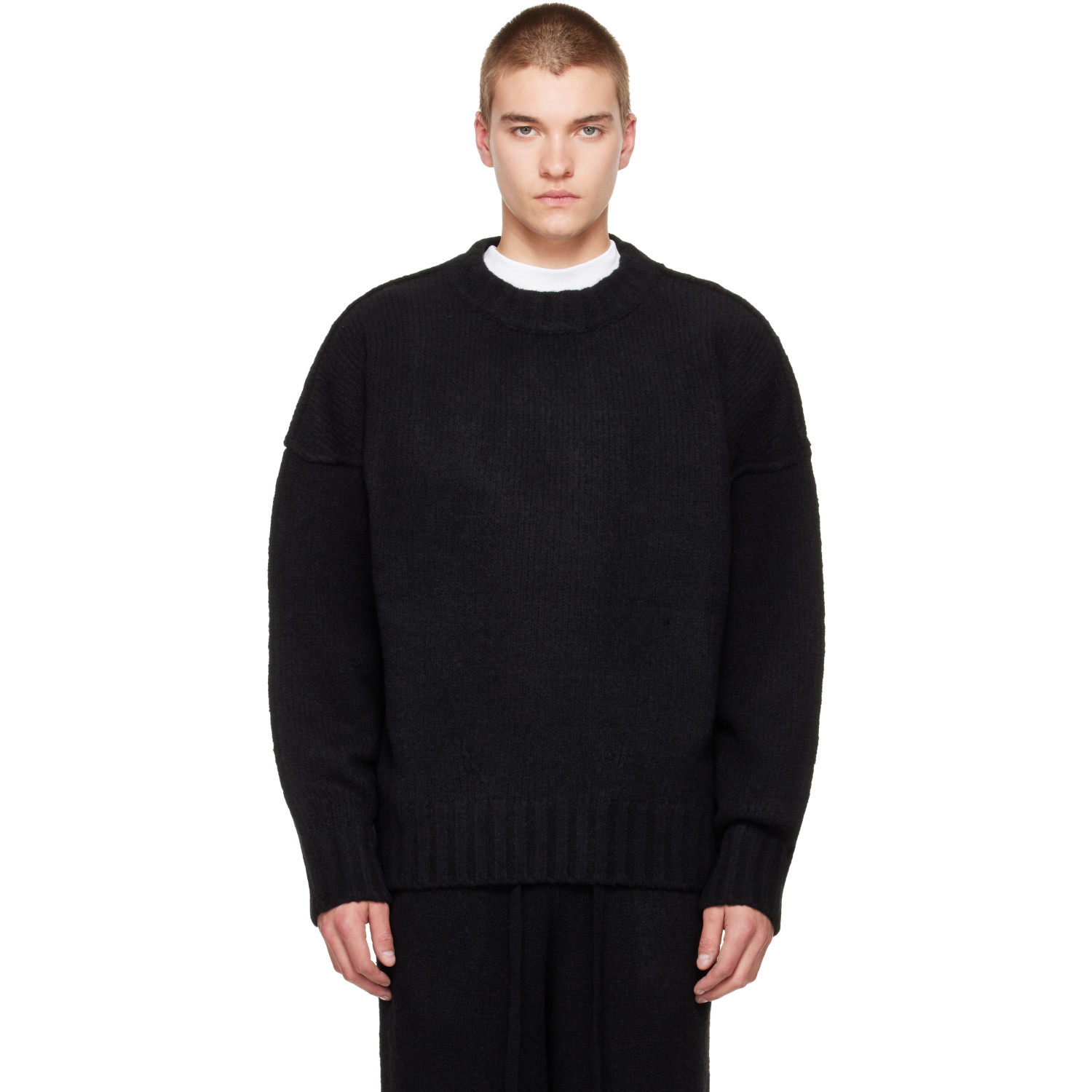 Seventh Black Wool Knit Crewneck Sweater In Night