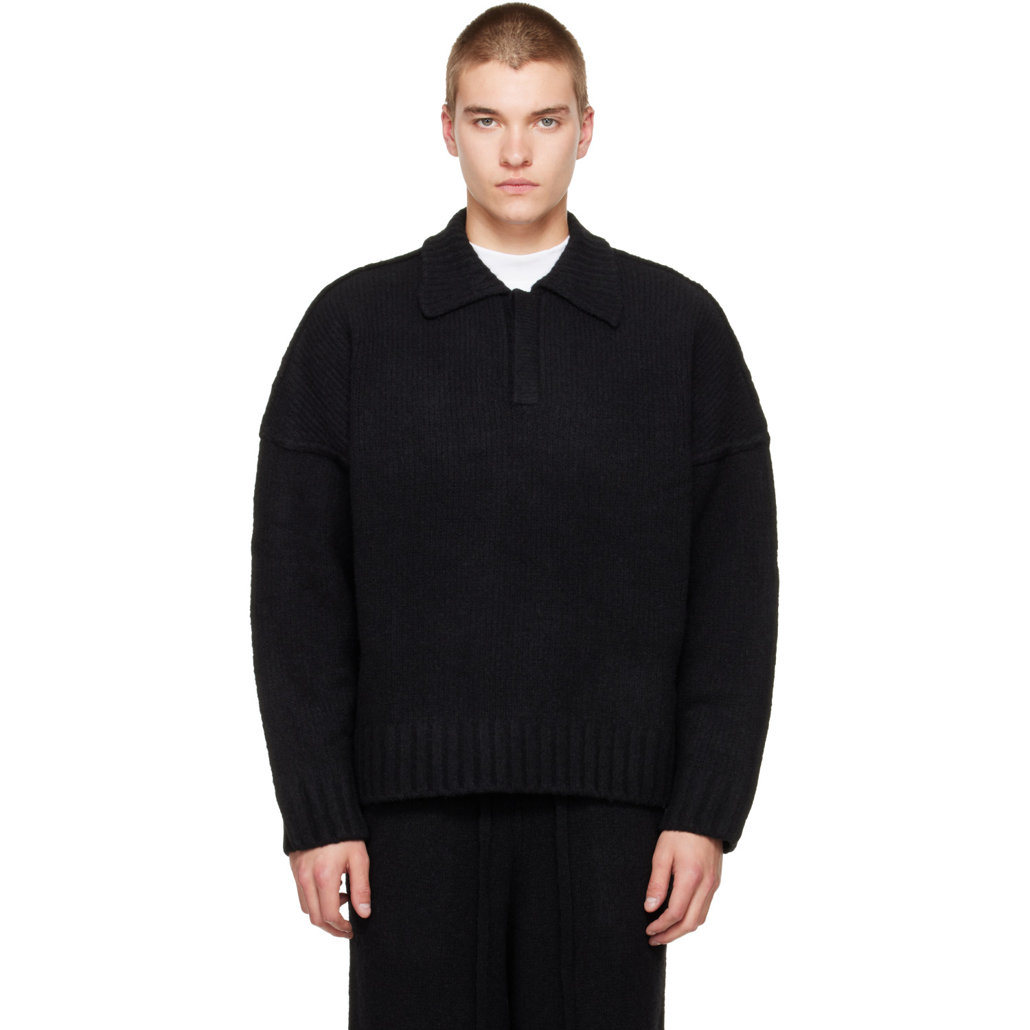 Seventh Black Wool-knit Polo In Night