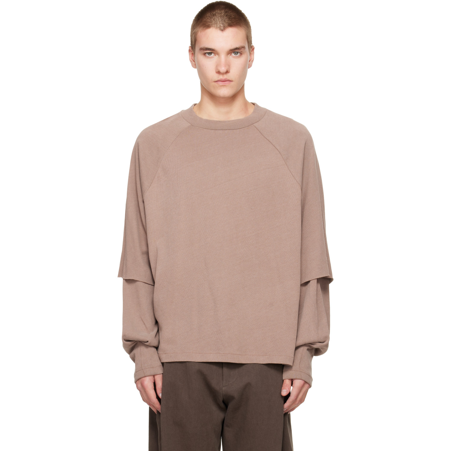Seventh Brown Raglan Layered Longsleeve T-shirt In Pink