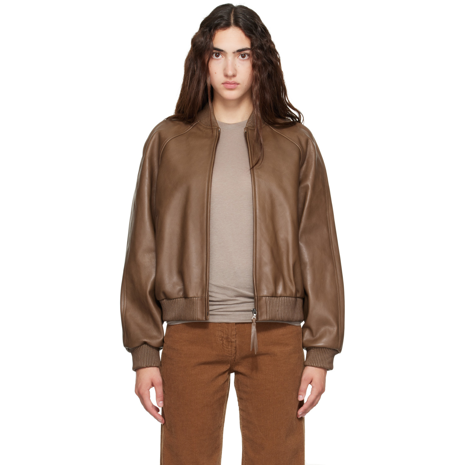 Nothing Written Khaki Roche Leather Bomber Jacket