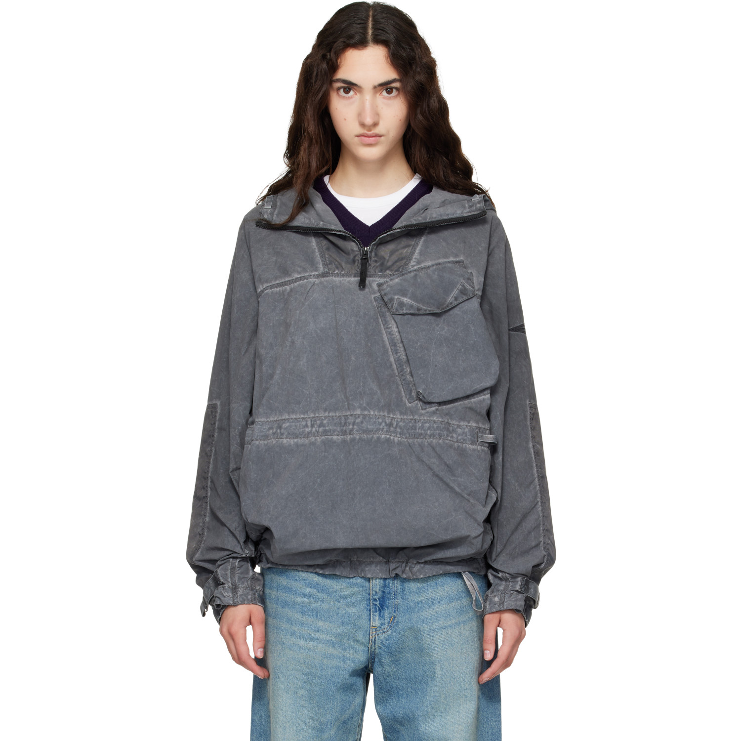 Stone Island Gray Q100035 Uneven Smerigliato & Canvas Anorak