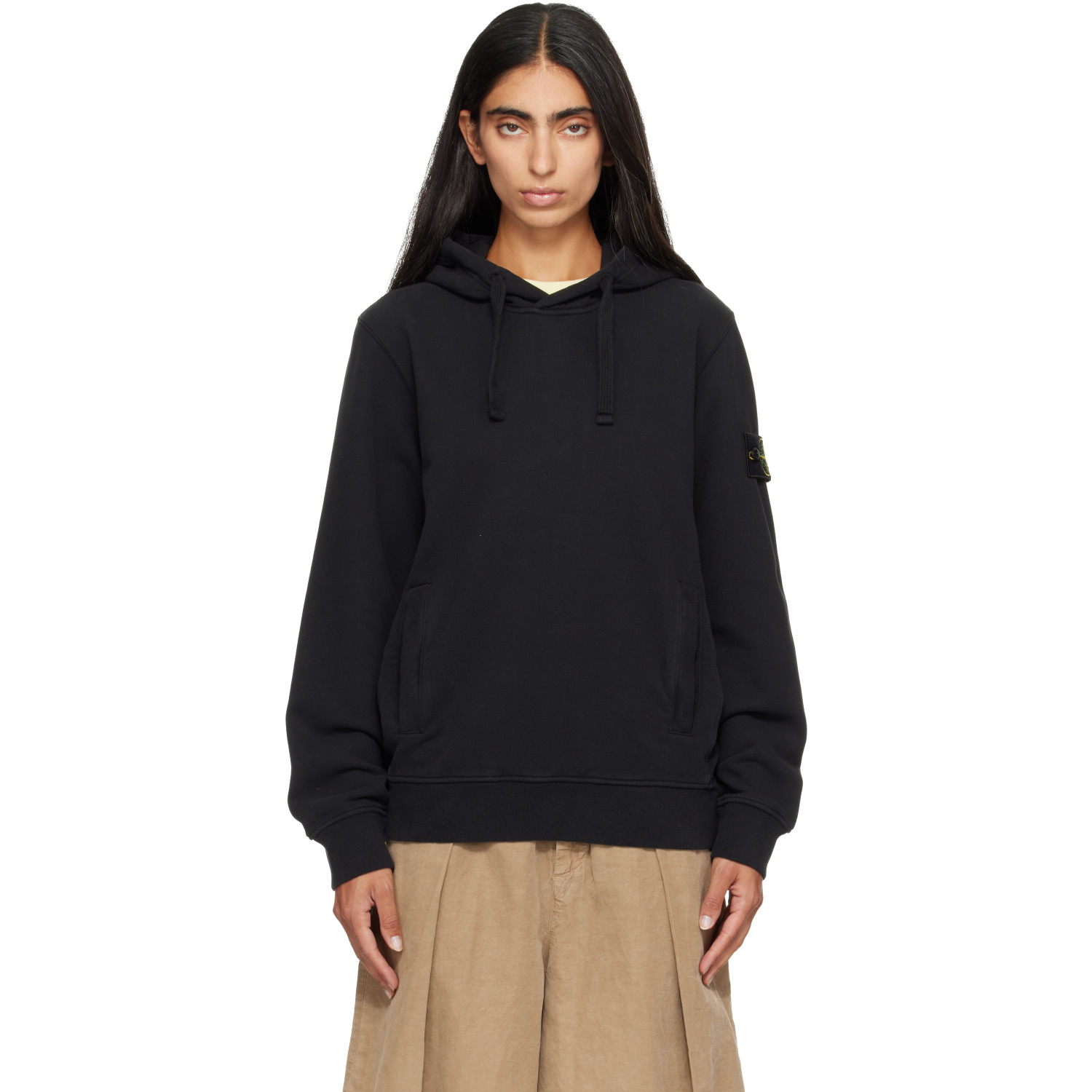 Stone Island Black 6100048 Brushed Organic Cotton Fleece Hoodie