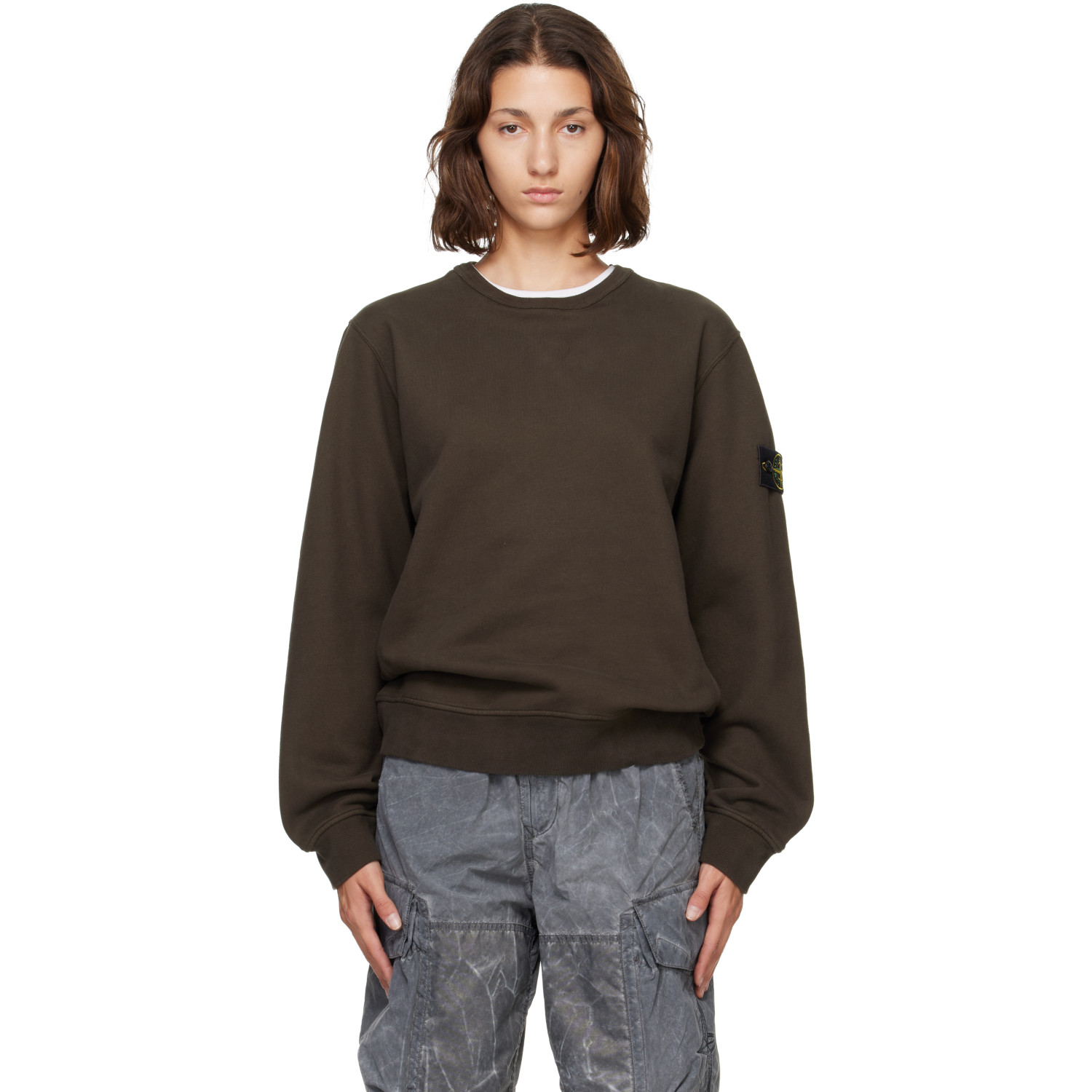 Stone Island Brown 6100049 Brushed Organic Cotton Fleece Sweatshirt