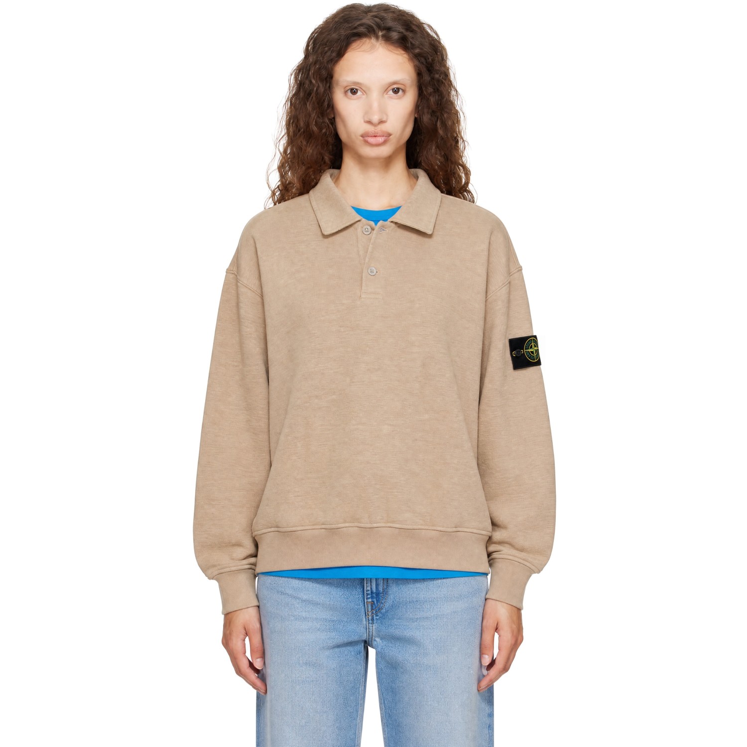 Stone Island Beige 6100054 Tubular Cotton Fleece Polo Sweatshirt