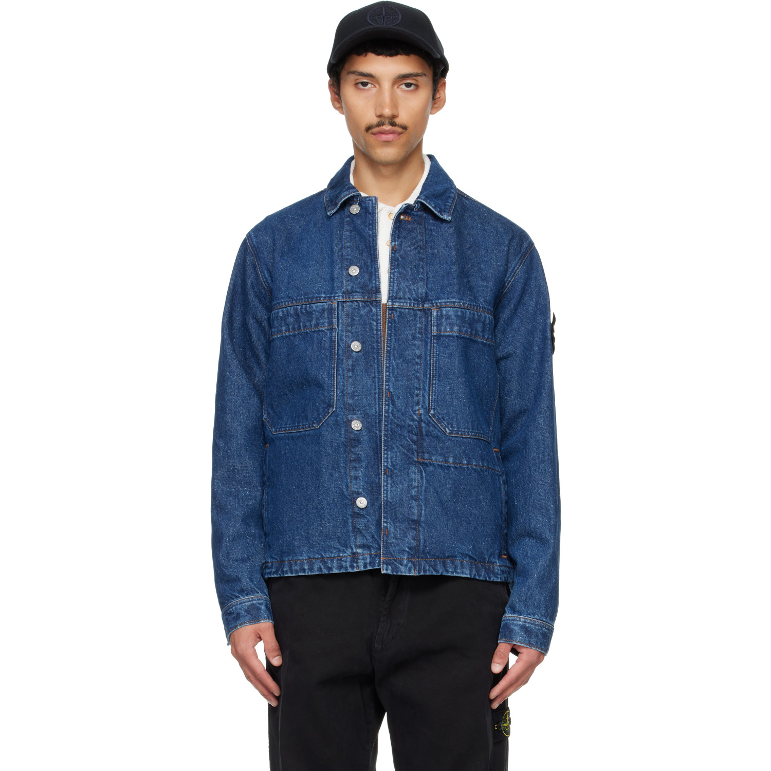 Stone Island Blue 4100006 Grainy Wash Denim Jacket