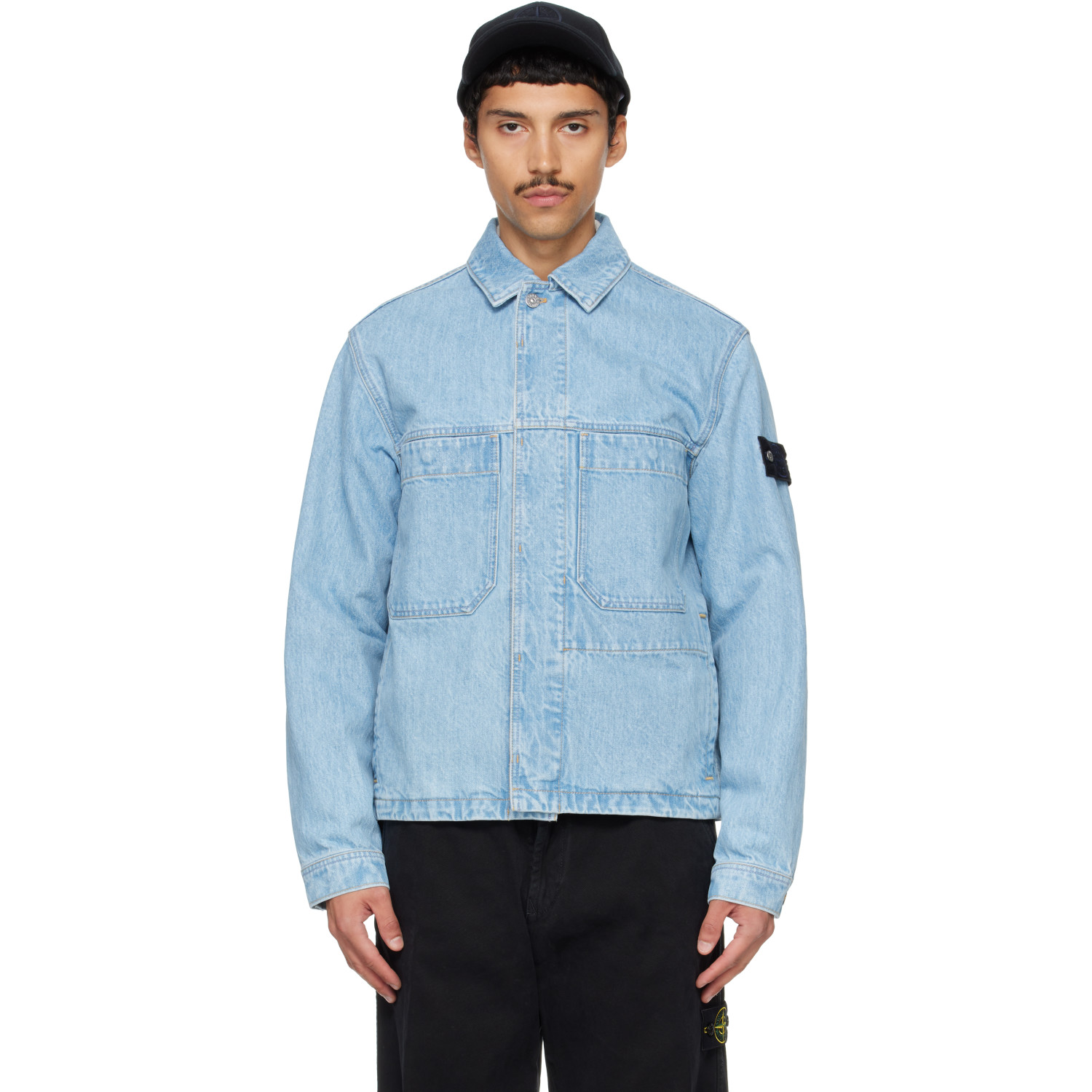 Stone Island Blue 4100006 Grainy Wash Indigo Denim Jacket