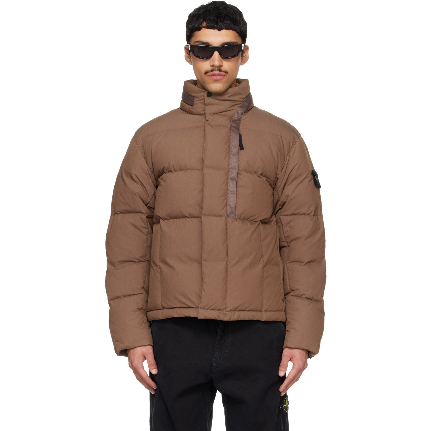 Stone Island Brown 4100083 Cotton Nylon Tela Down Jacket