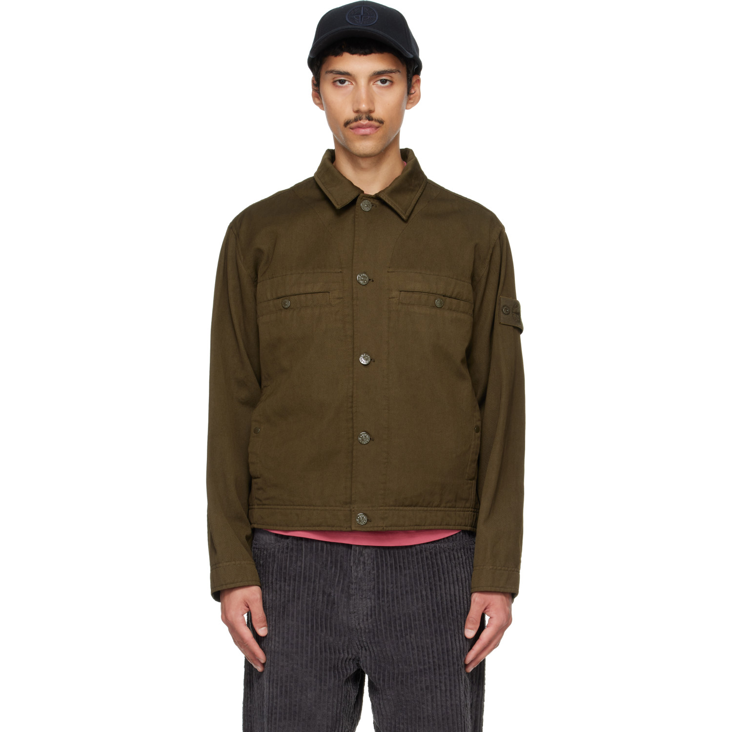 Stone Island Khaki Q100039 Wool Cotton Biker Jacket In V0054 Military Green