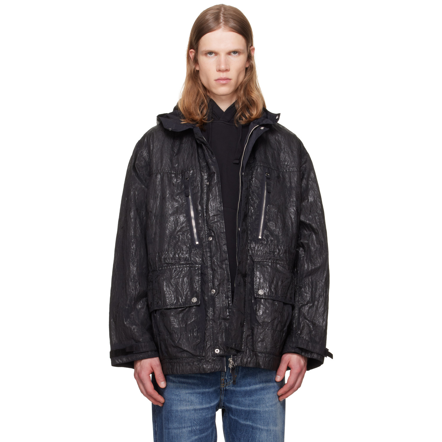 Stone Island Black Q100027 Slick Nylon Tela-TC Jacket