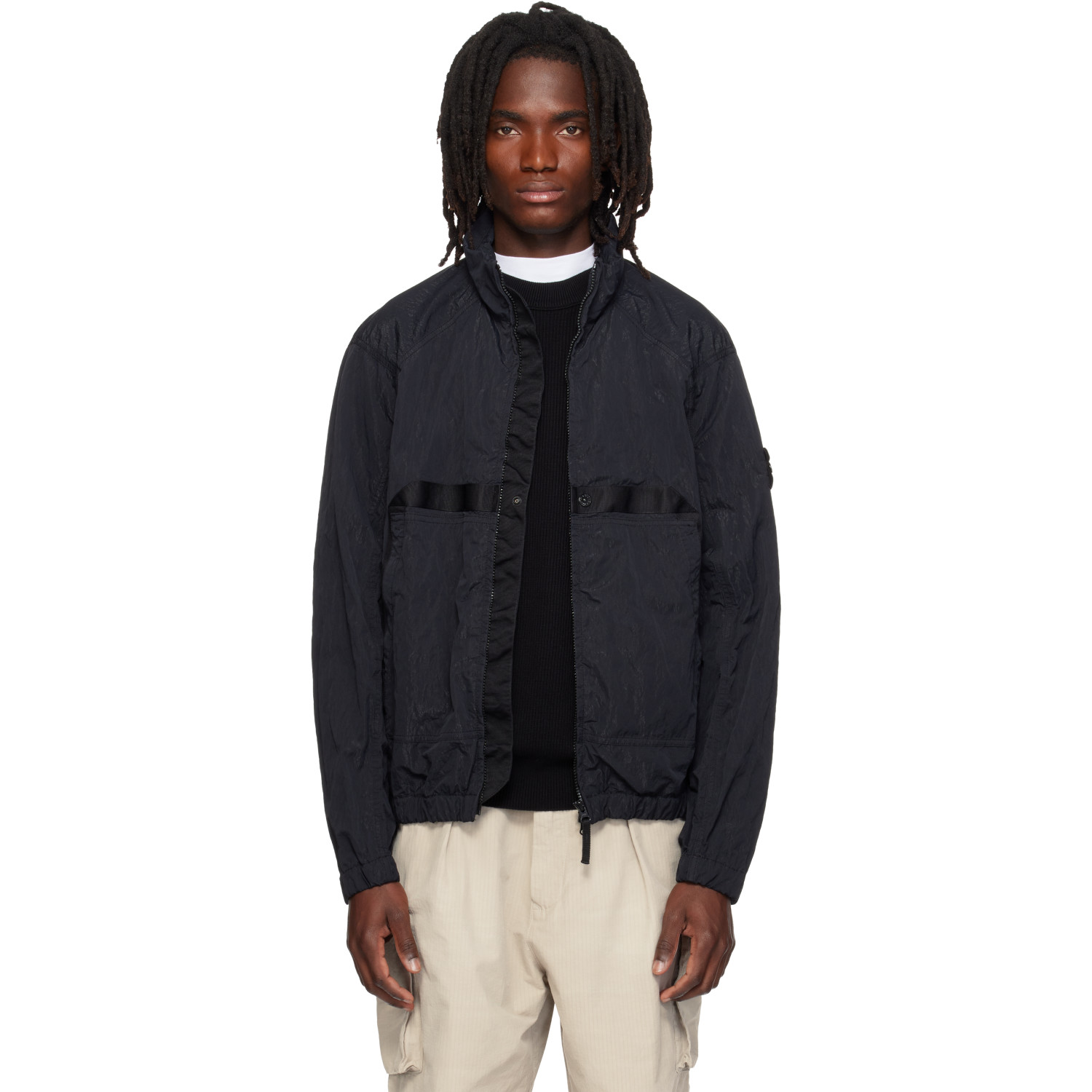 Stone Island Black Q100009 Warp Rib Nylon-TC Jacket