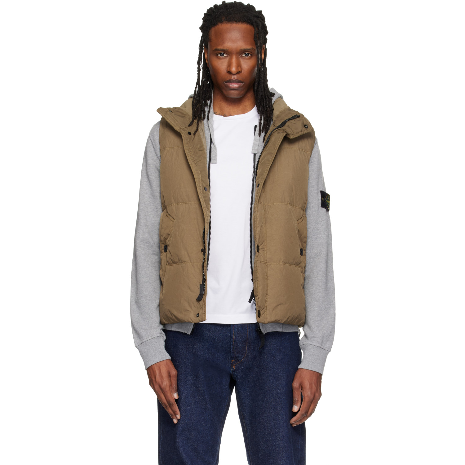 Stone Island Khaki G100010 Crinkled Reps NY Down Vest