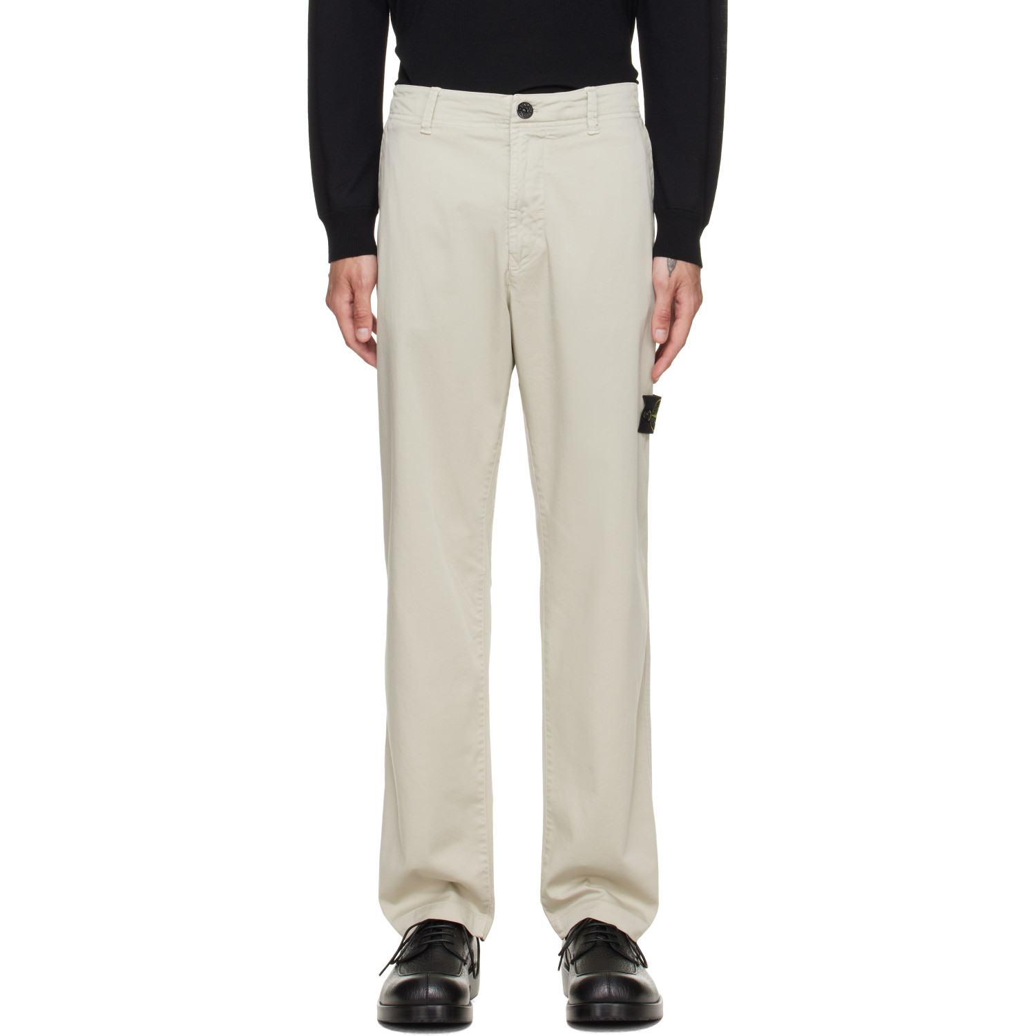 Stone Island Beige 3100012 Stretch Organic Cotton Satin Trousers
