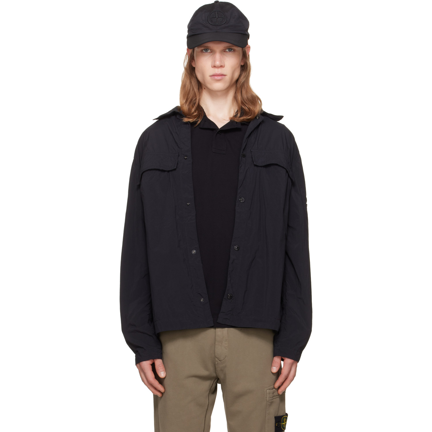 Stone Island Black Nylon Smerigliato Shost S.I. Overshirt