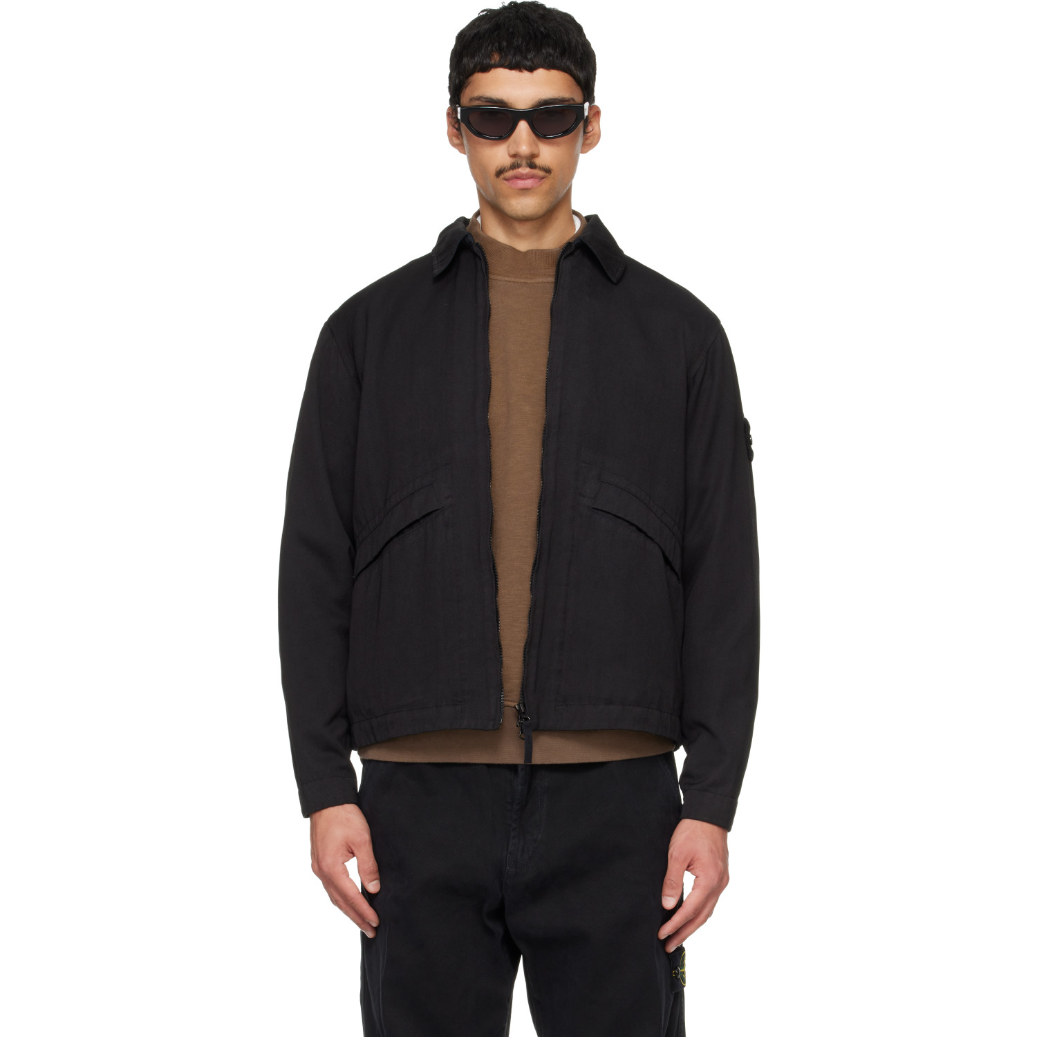 Stone Island Black 1200021 Raw Hand Wool Cotton Gabardine Jacket