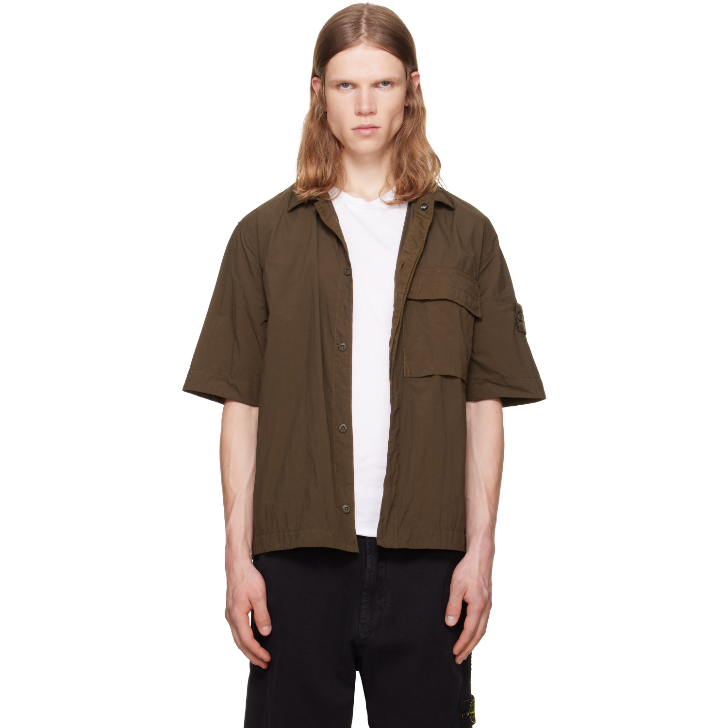 Stone Island Khaki 1200019 Nylon Smerigliato S.I. Ghost Shirt