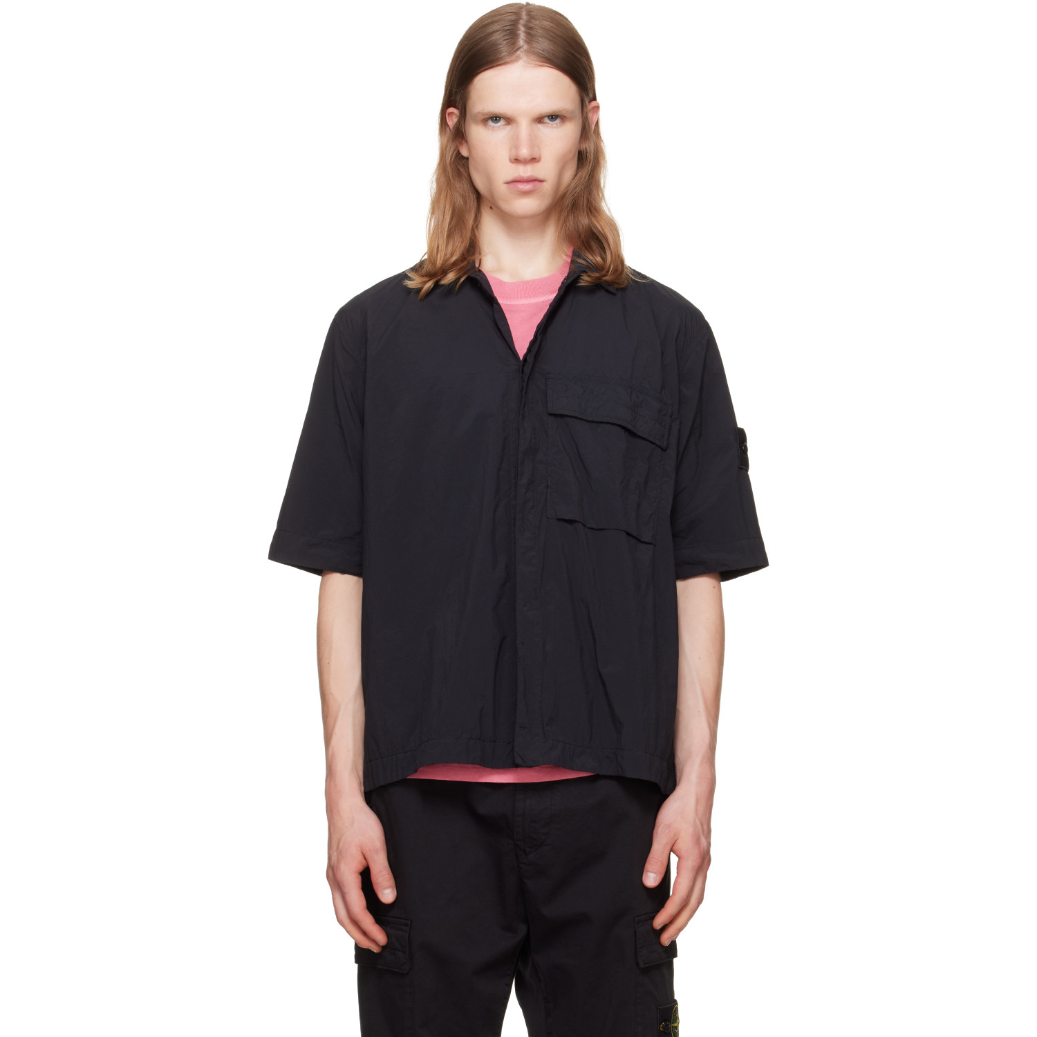 Stone Island Black 1200019 Nylon Smerigliato S.I. Ghost Shirt