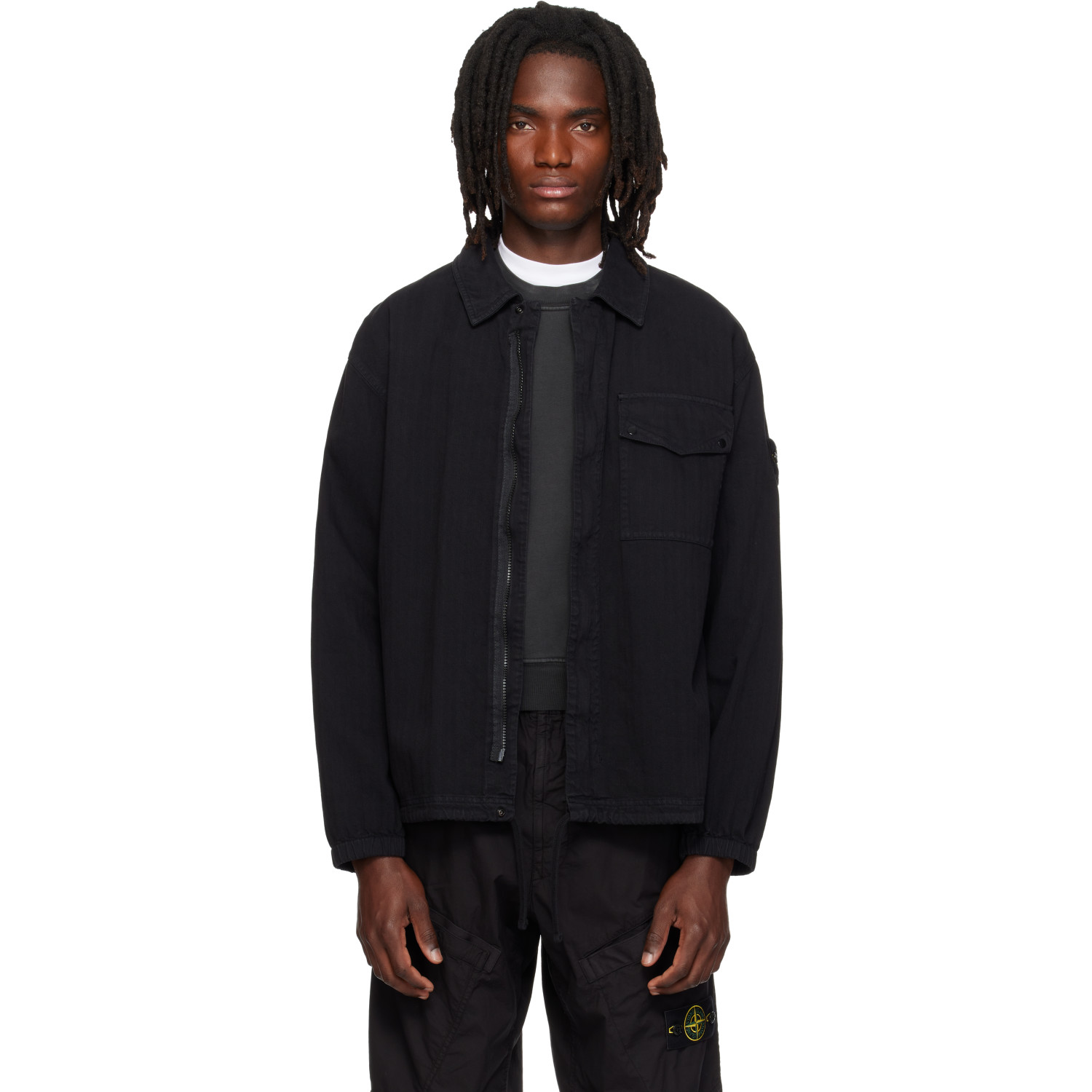 Stone Island Black 1200014 Organic Panama 'Old' Overshirt