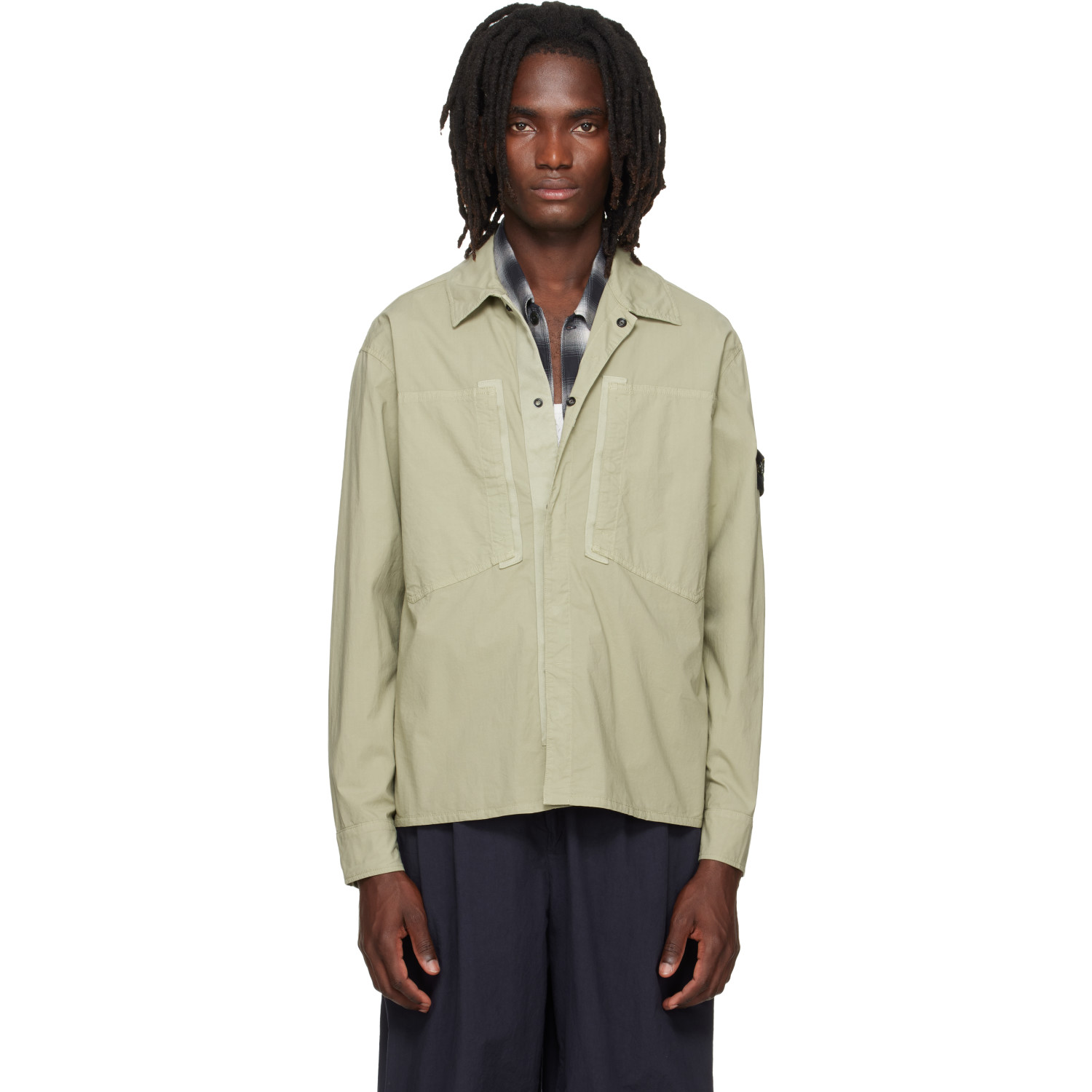 Stone Island Green 1200005 Stretch Cotton Tela 'Paracadute' Overshirt