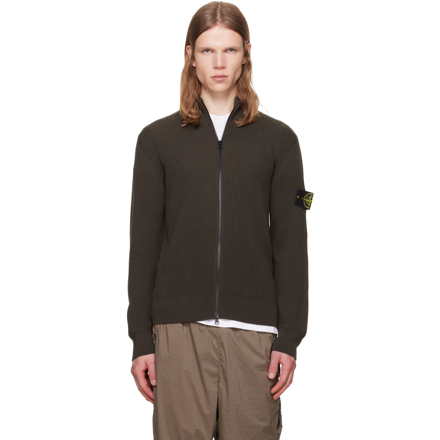 Stone Island Brown 5100017 Ribbed RWS Wool Sweatshirt