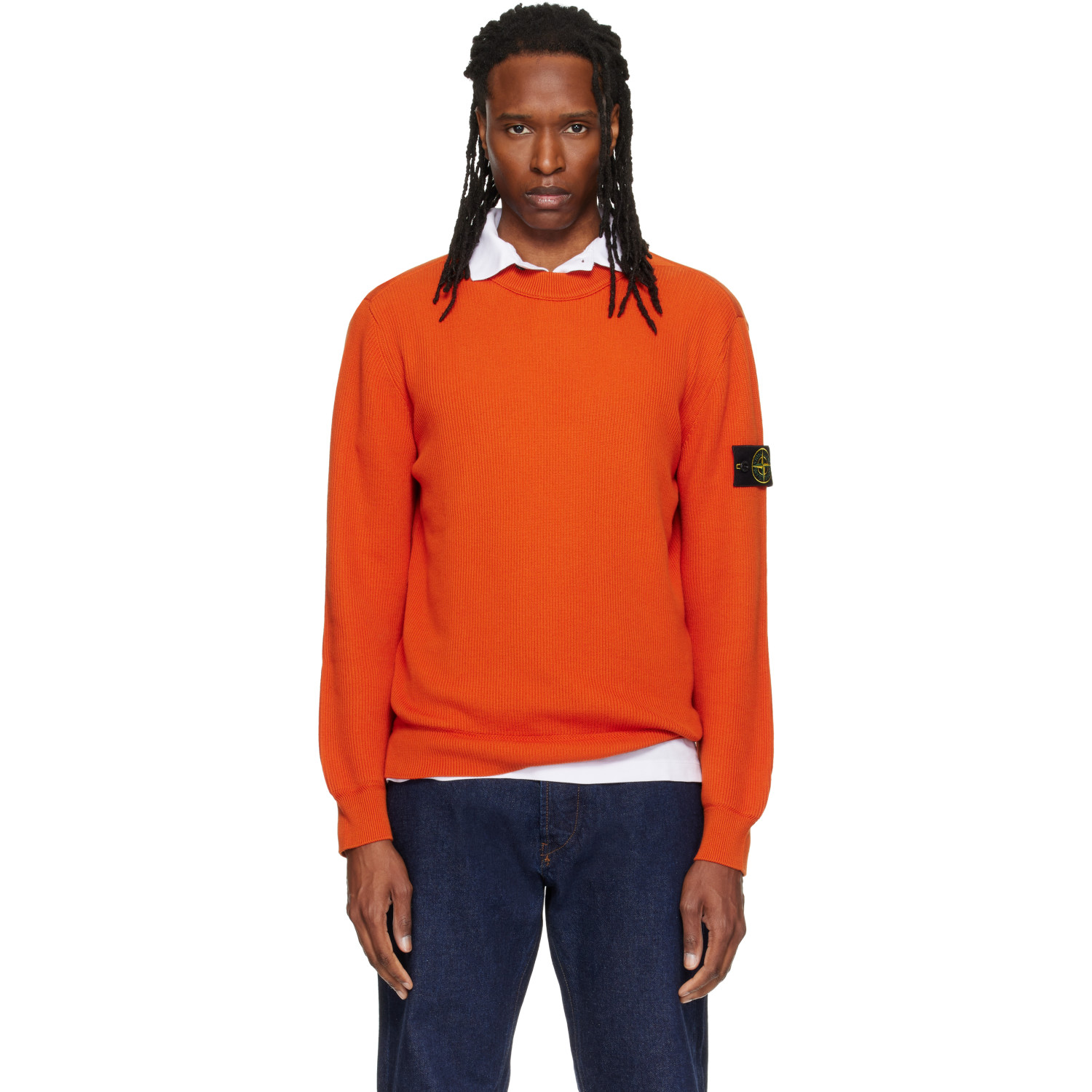 Stone Island Orange 5100154 Ribbed Soft Organic Cotton Sweater
