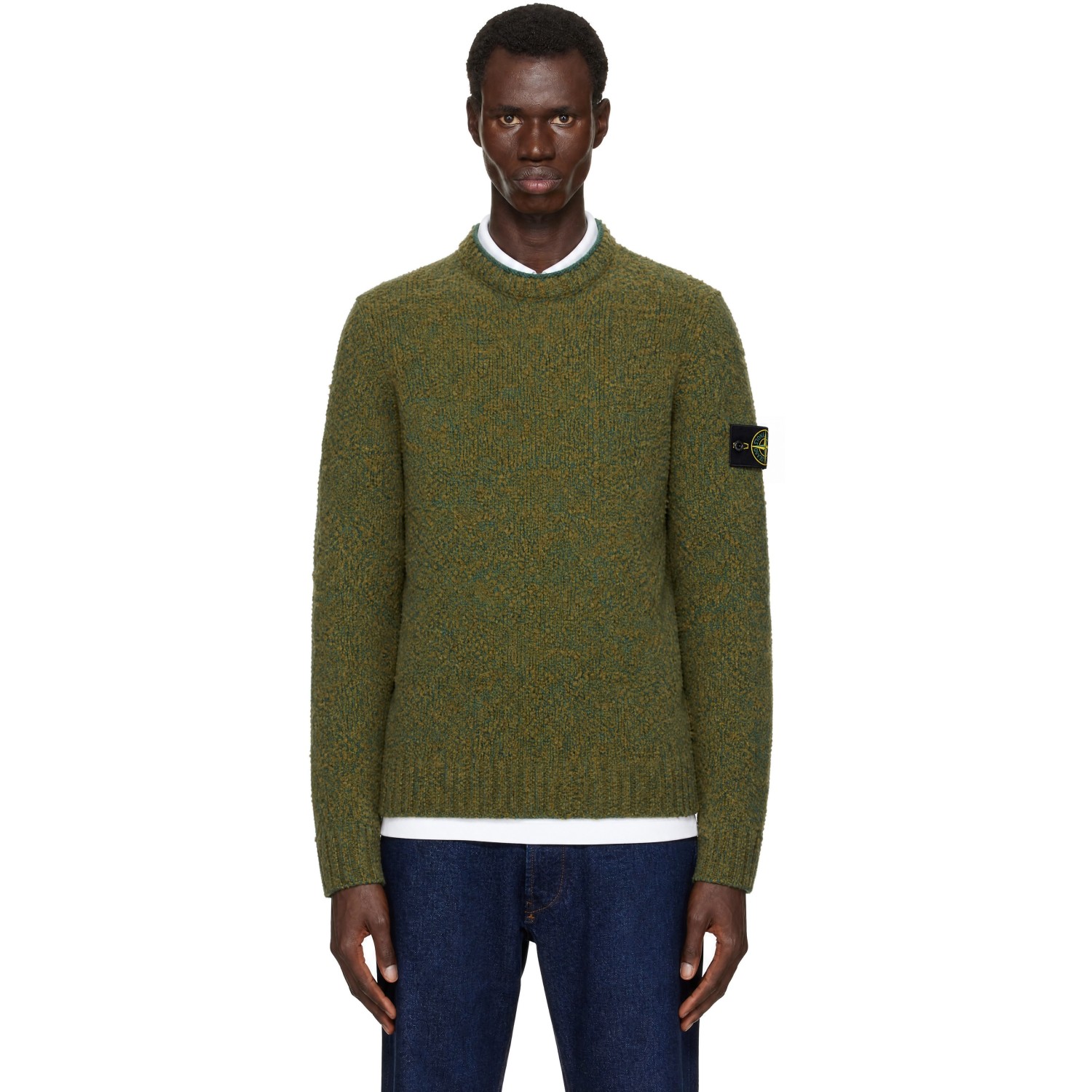 Stone Island Green 5100031 Speckled Wool Nylon Sweater