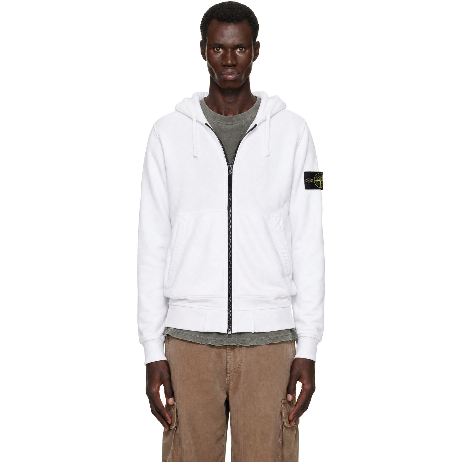 Stone Island White 6100061 Organic Cotton Fleece Hoodie