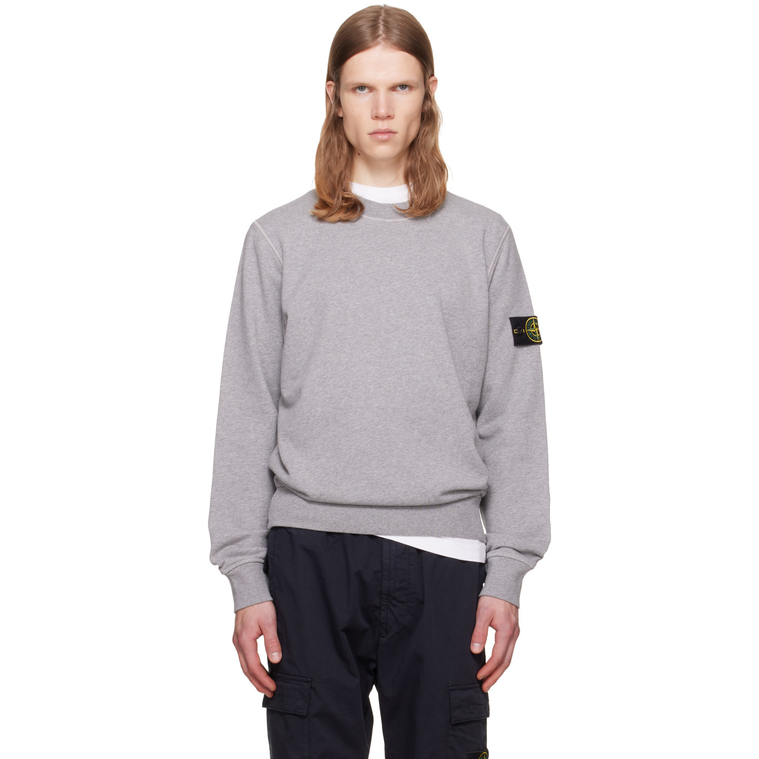 Stone Island Gray Organic Cotton Fleece Sweatshirt