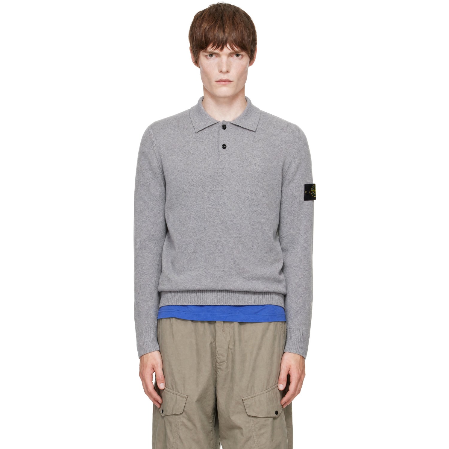 Stone Island Gray 5100018 Geelong Wool LS Polo