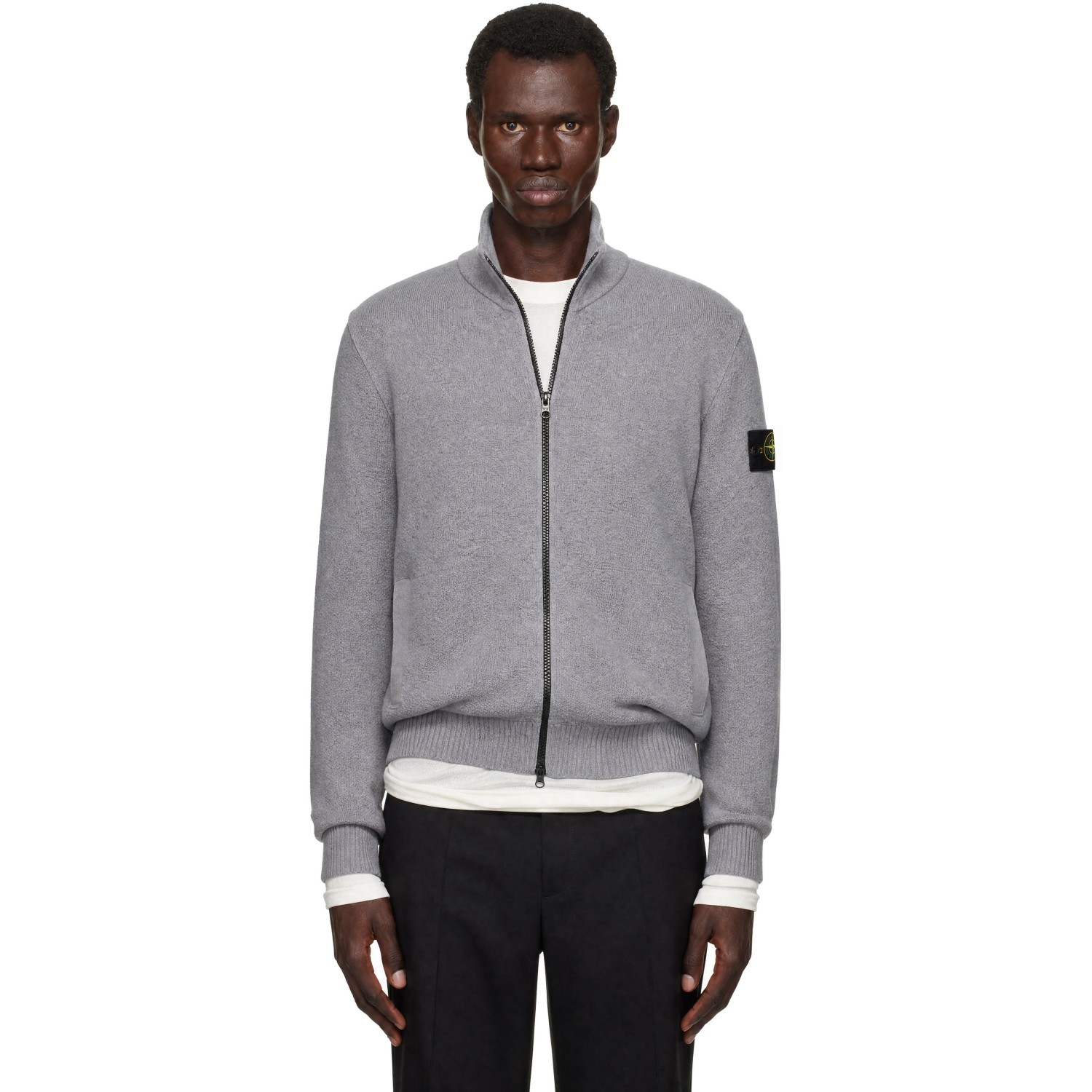 Stone Island Gray 5100012 Textured Stitch Wool Sweater
