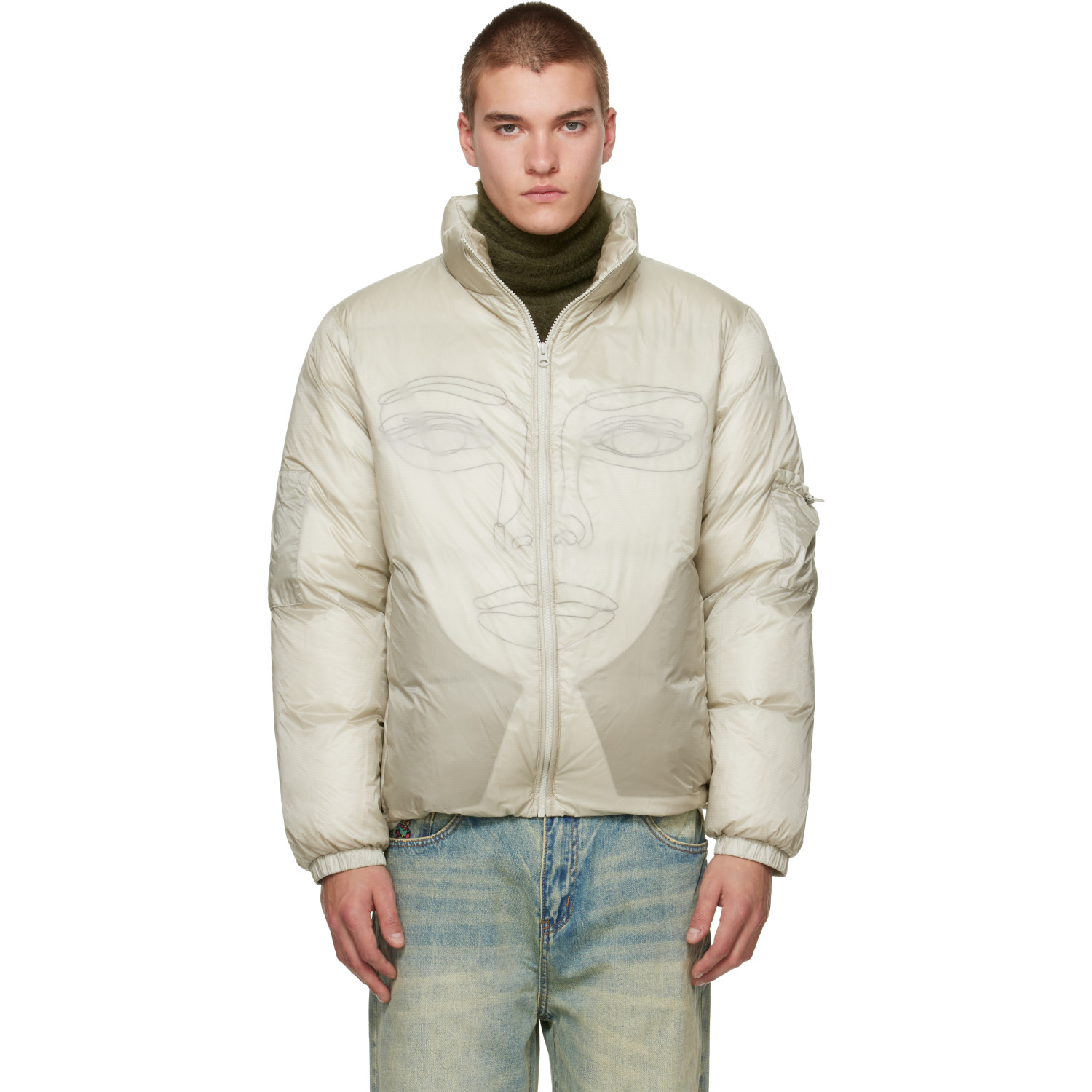 KidSuper Green 'Translucent Face' Down Jacket