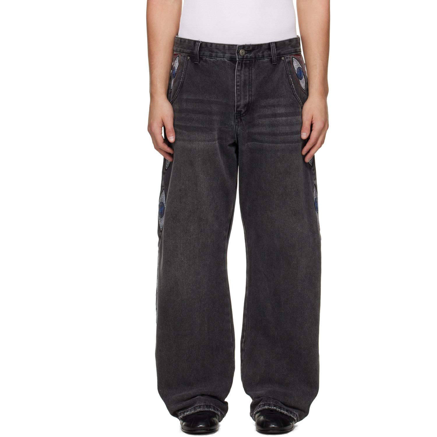KidSuper Black 'Eye' Embroidered Jeans