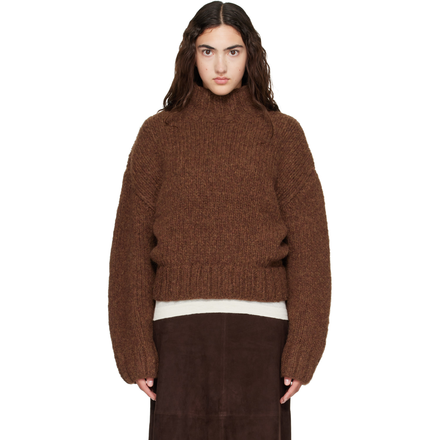 Lauren Manoogian Brown Handknit Mockneck Sweater