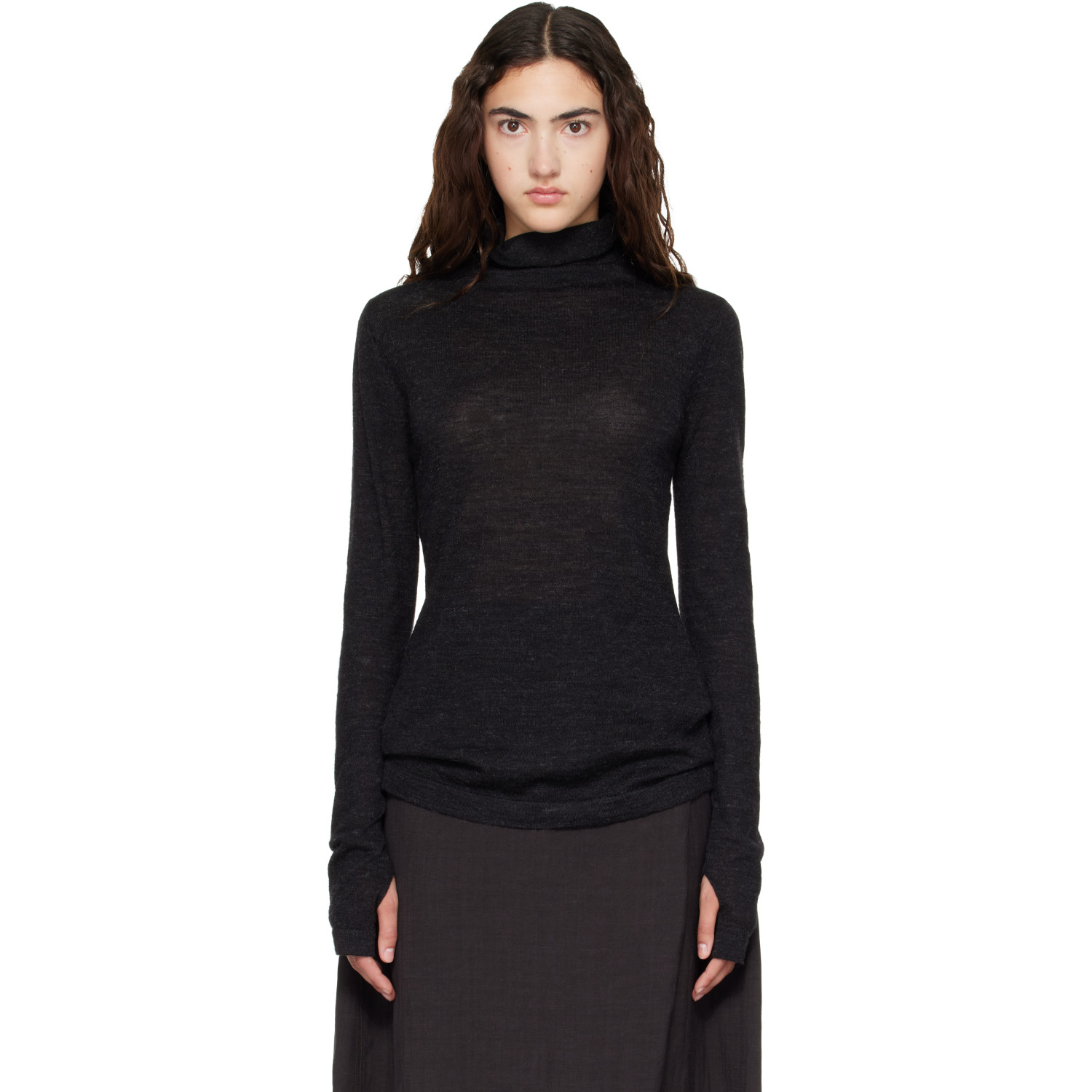 Lauren Manoogian Black Fine Funnel Turtleneck