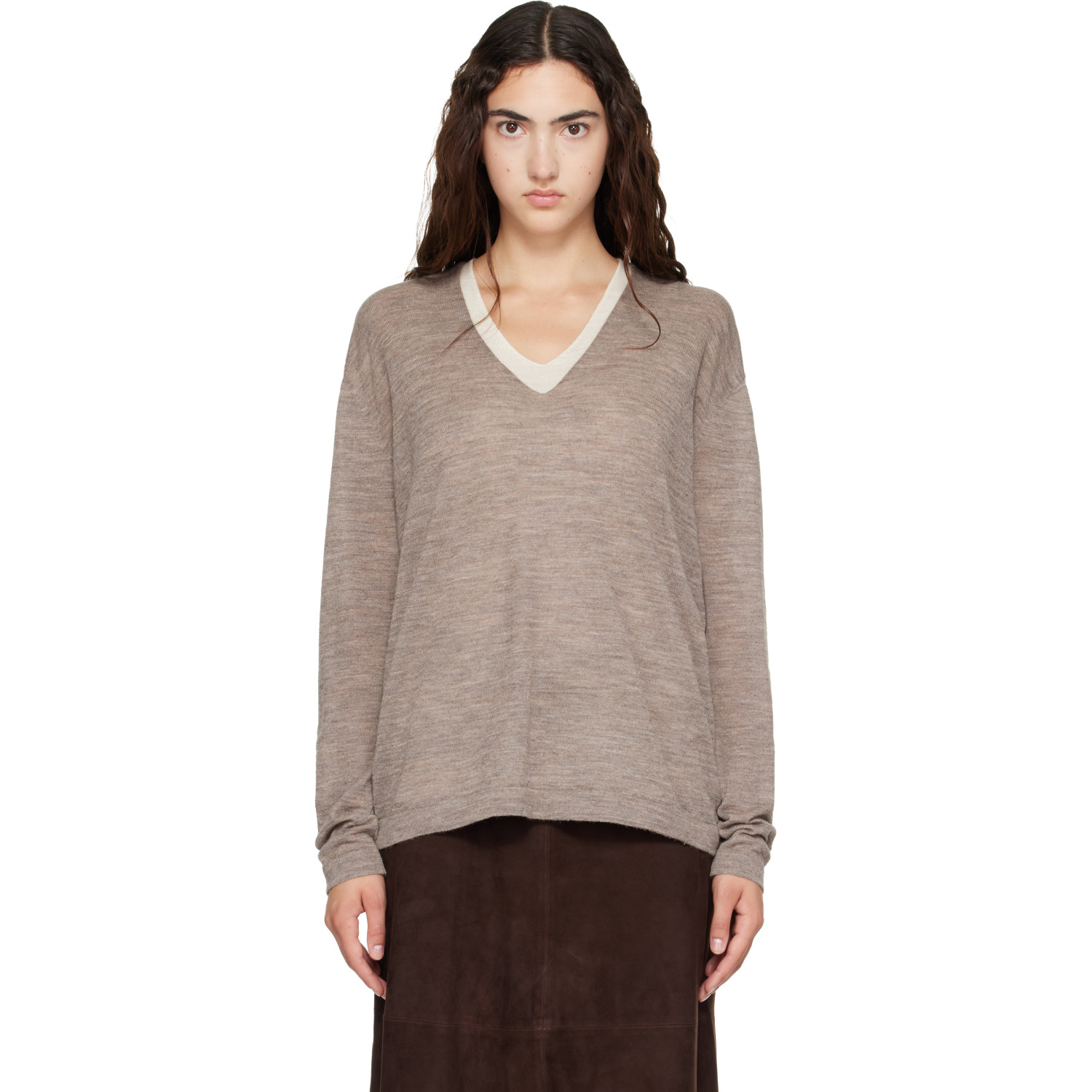 Lauren Manoogian Gray Fine Low V Neck Sweater