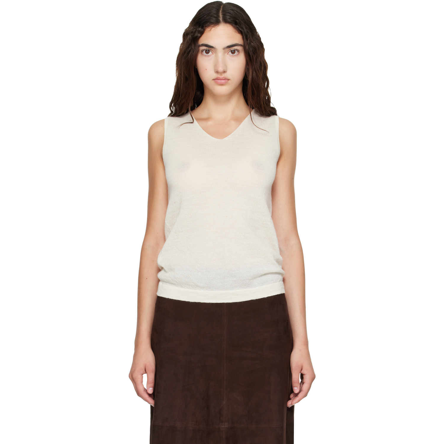 Lauren Manoogian Off-White Fine High V Shell Top
