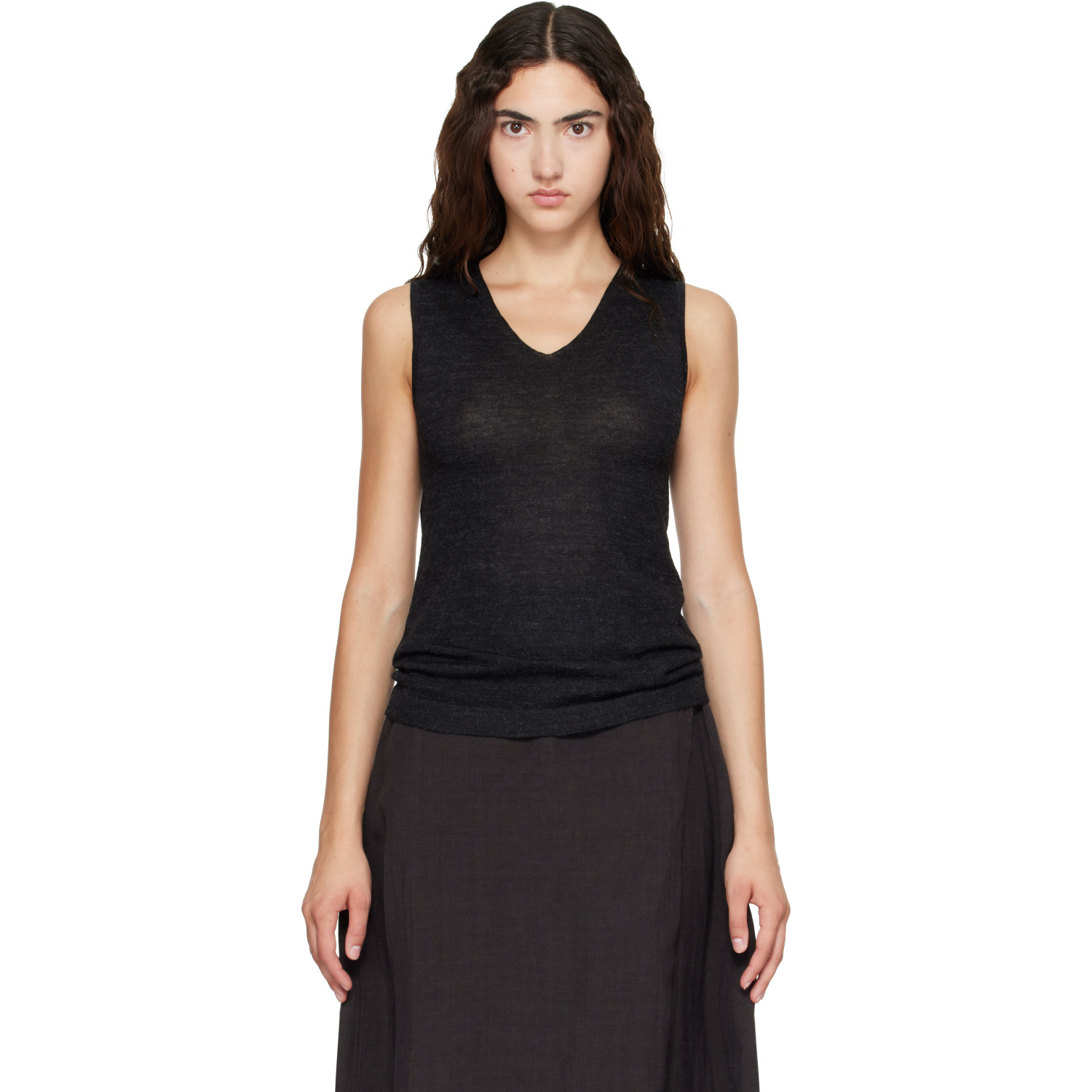Lauren Manoogian Black Fine High V Shell Top