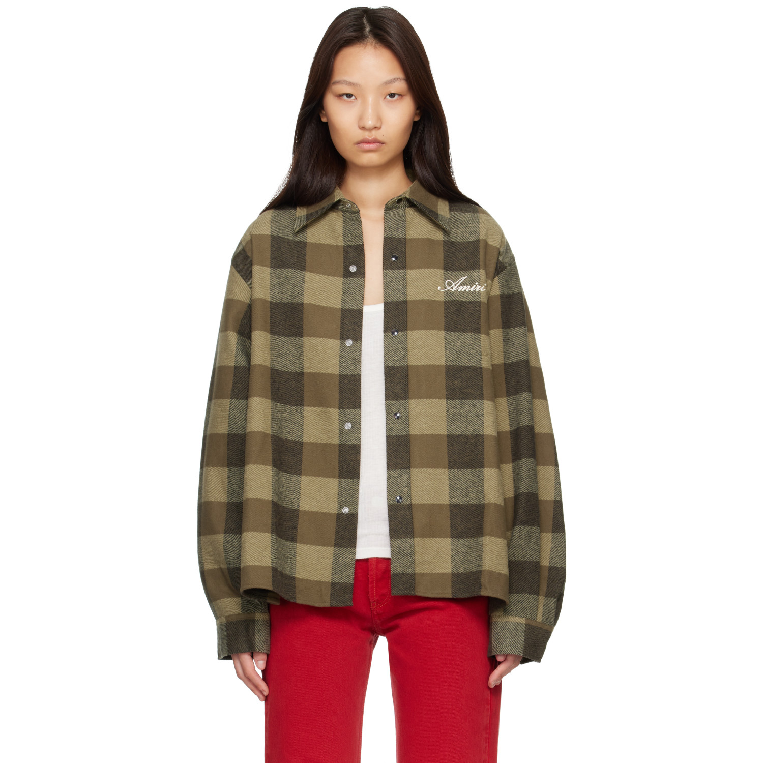 AMIRI Green Oversized Heavy Flannel Shirt