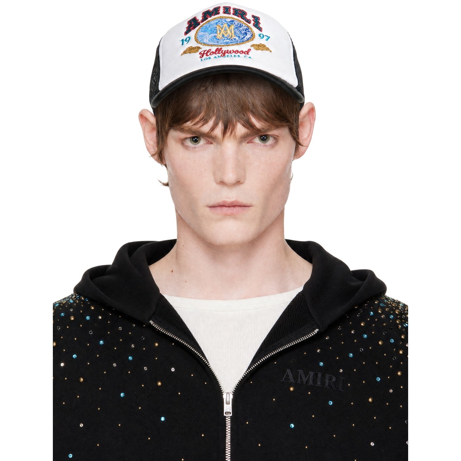 AMIRI Black & White 'Amiri' Wave Foam Trucker Cap