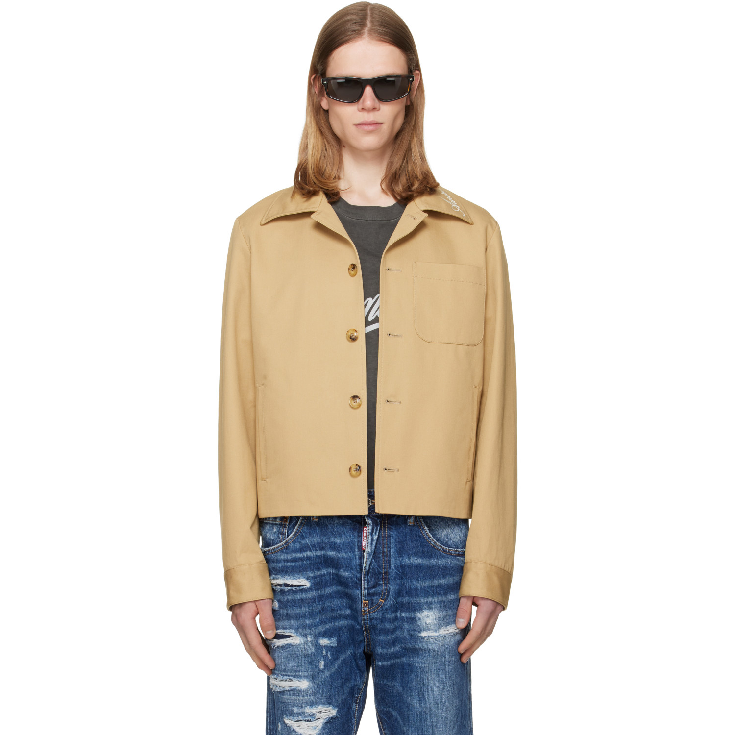 AMIRI Beige Script Collar Shirt Jacket