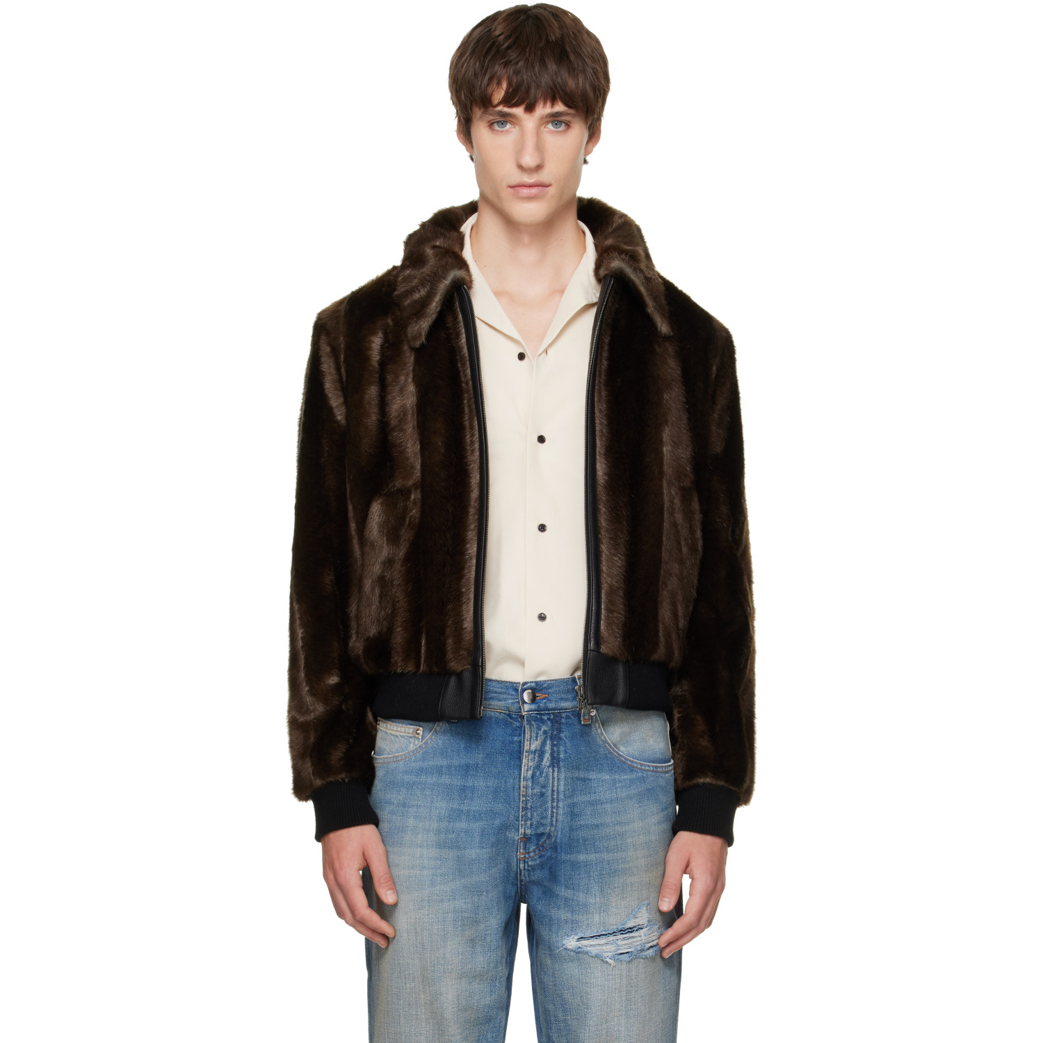 AMIRI Brown Faux-Fur Blouson Jacket