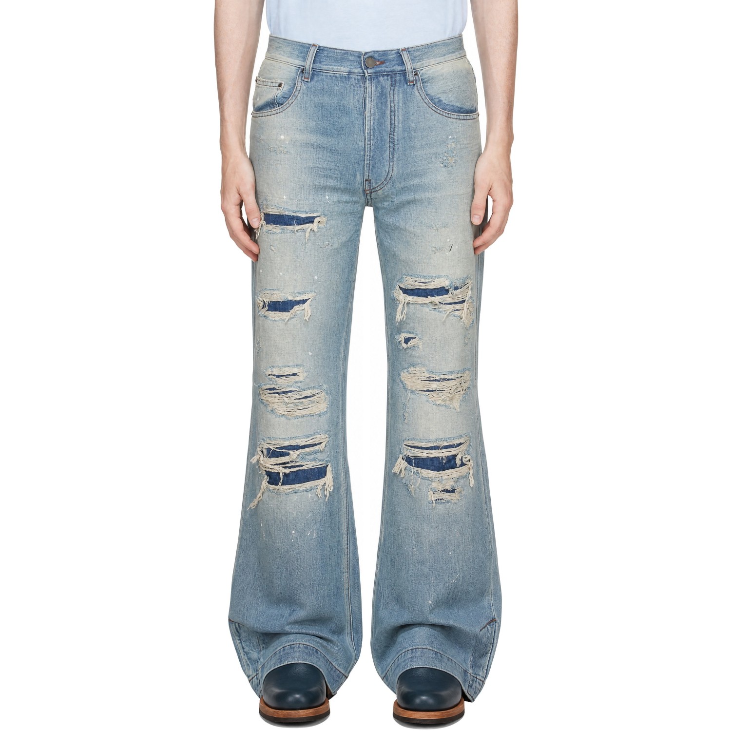AMIRI Blue Destroyed Straight Flare Jean