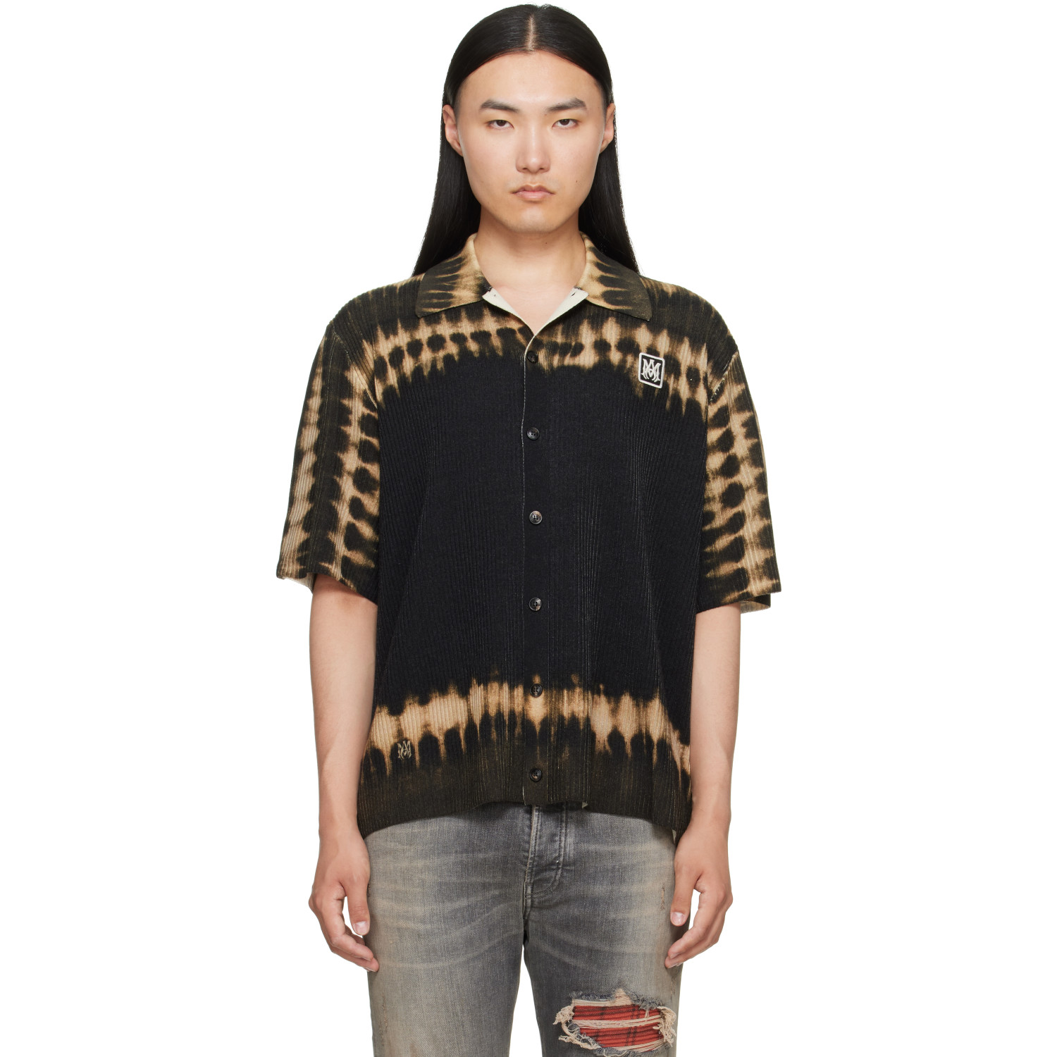 AMIRI Black & Khaki MA Patch Tie Dye Knit Shirt