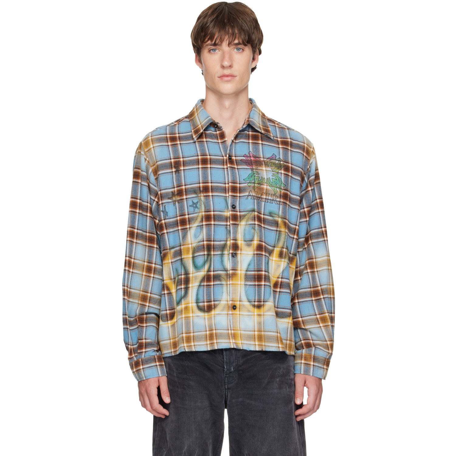 AMIRI Blue MA Quad Bleached Flannel Shirt