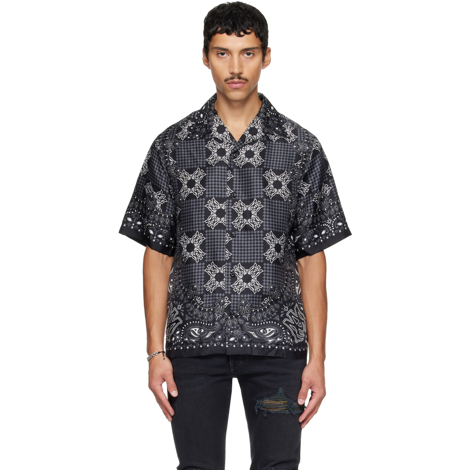 AMIRI Black MA Check Camp Shirt