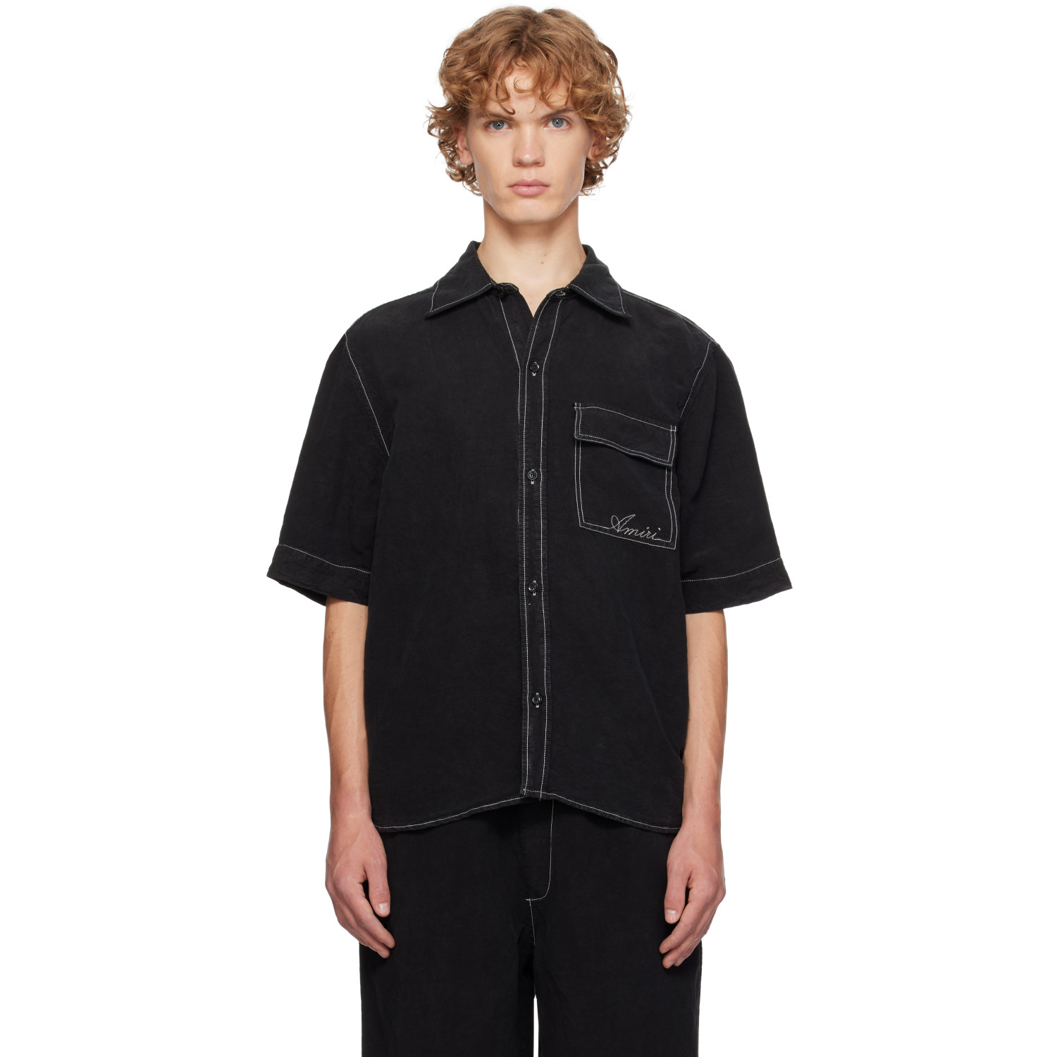AMIRI Black Script Linen Shirt
