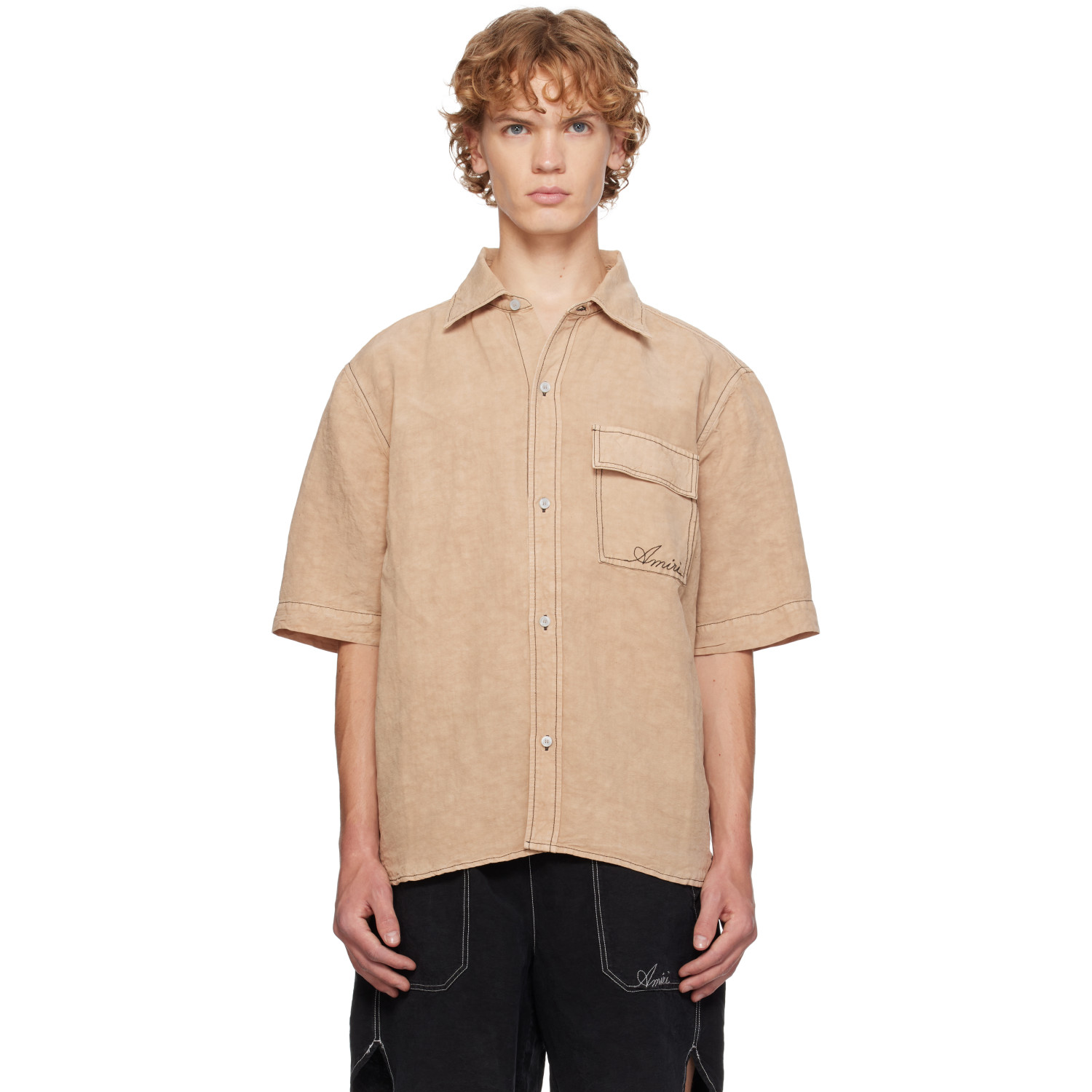 AMIRI Beige Script Linen Shirt