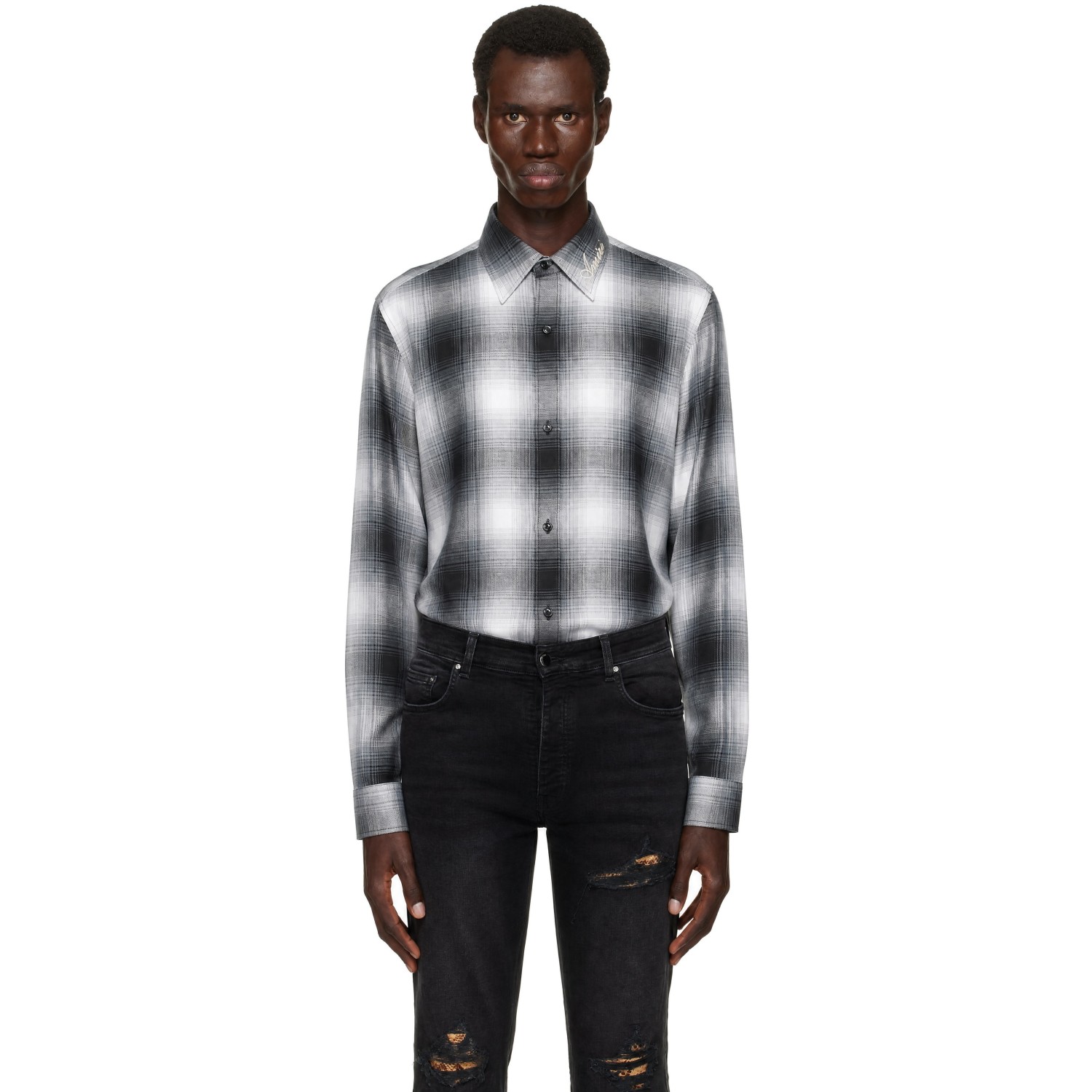 AMIRI Black & Gray Oversized Flannel Shirt