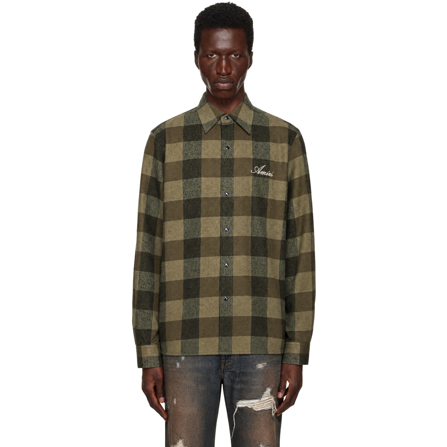 AMIRI Green Oversized Heavy Flannel Shirt